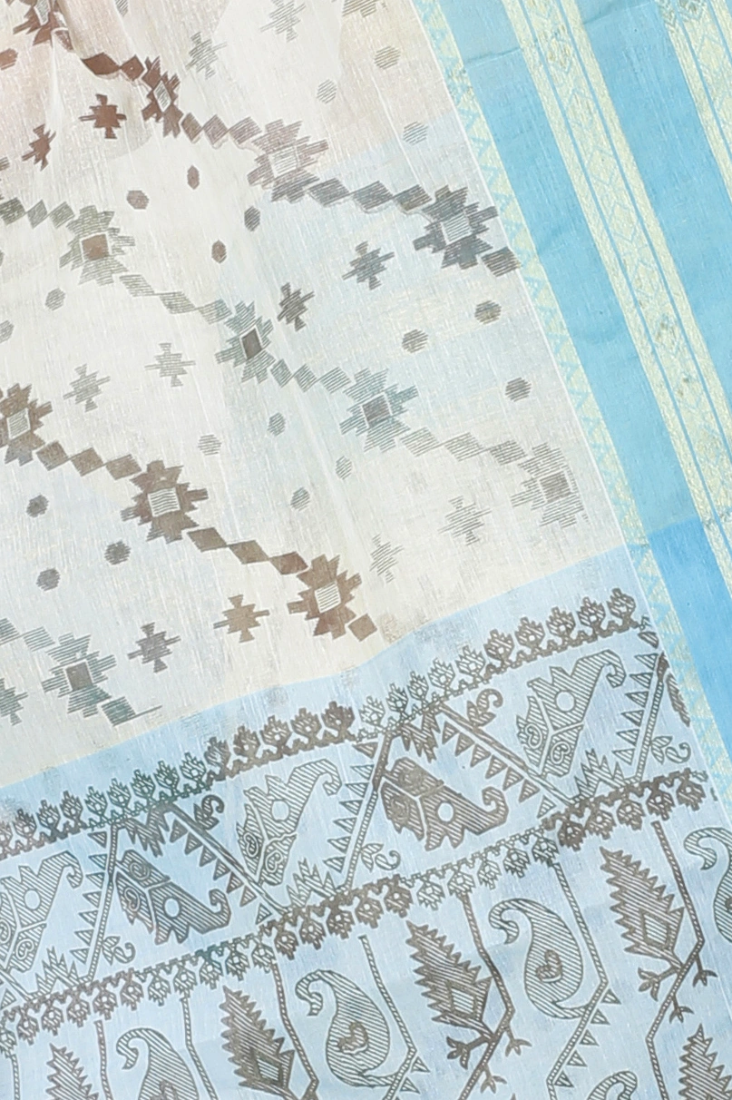 Sky Blue Pure Cotton Rashi Print Tant Saree Print (1013)
