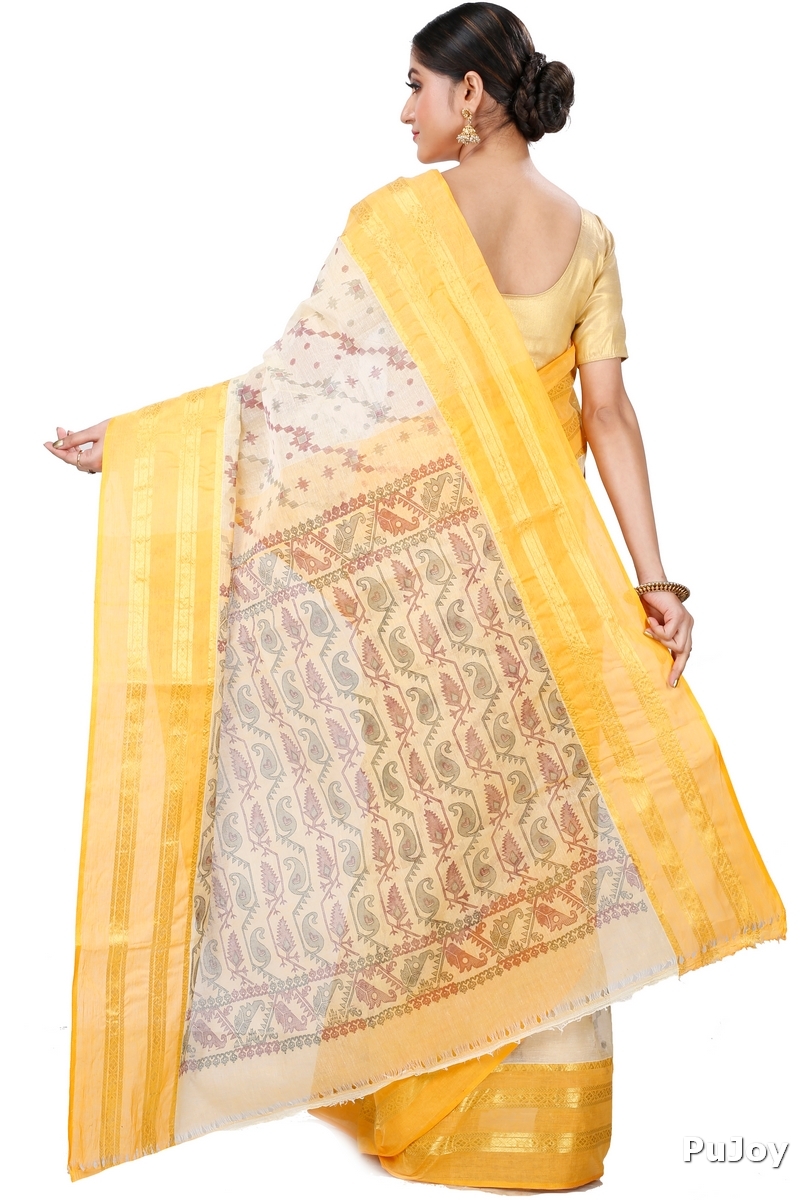 Yellow Pure Cotton Rashi Print Tant Saree Print (1014)