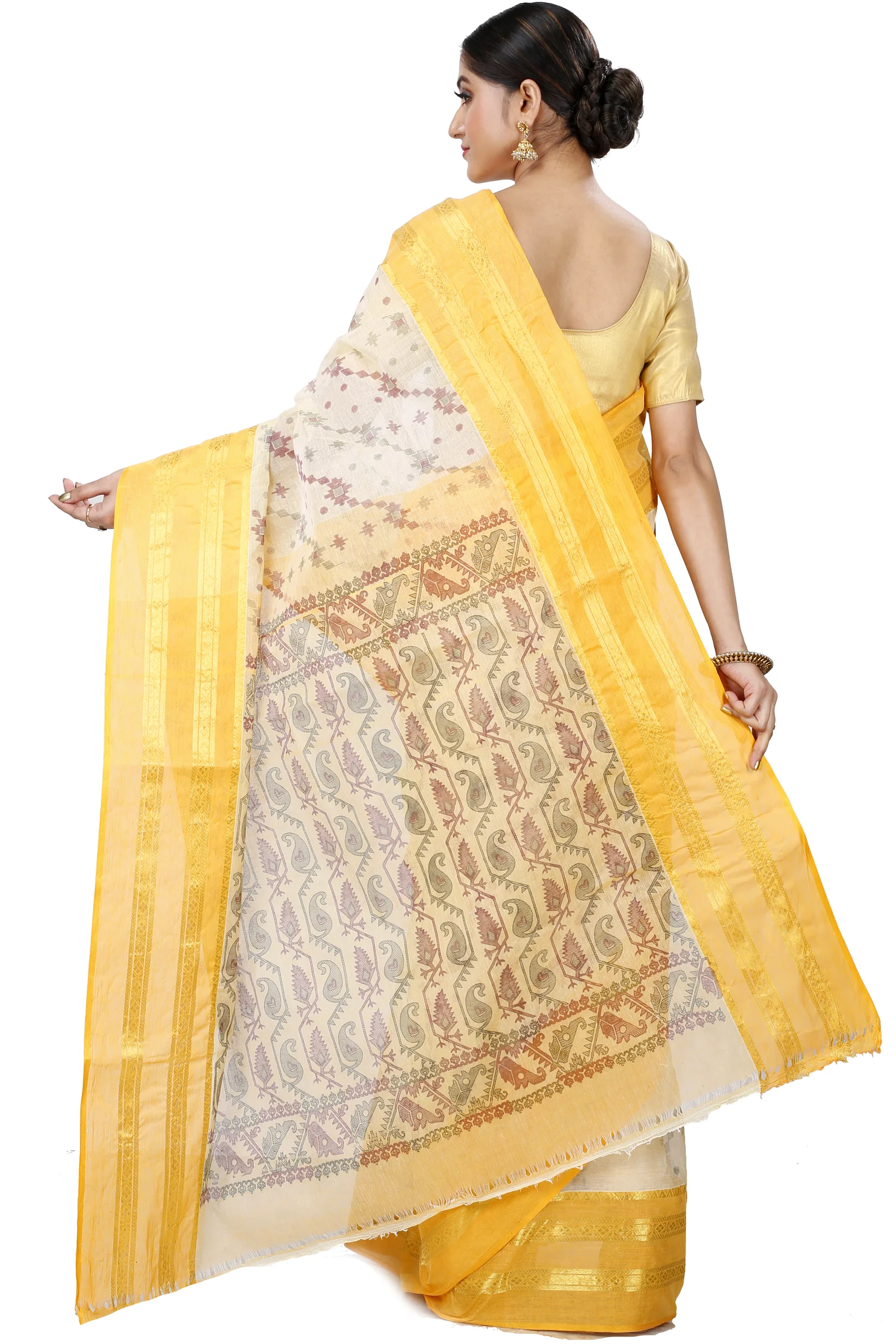 Yellow Pure Cotton Rashi Print Tant Saree Print (1014)