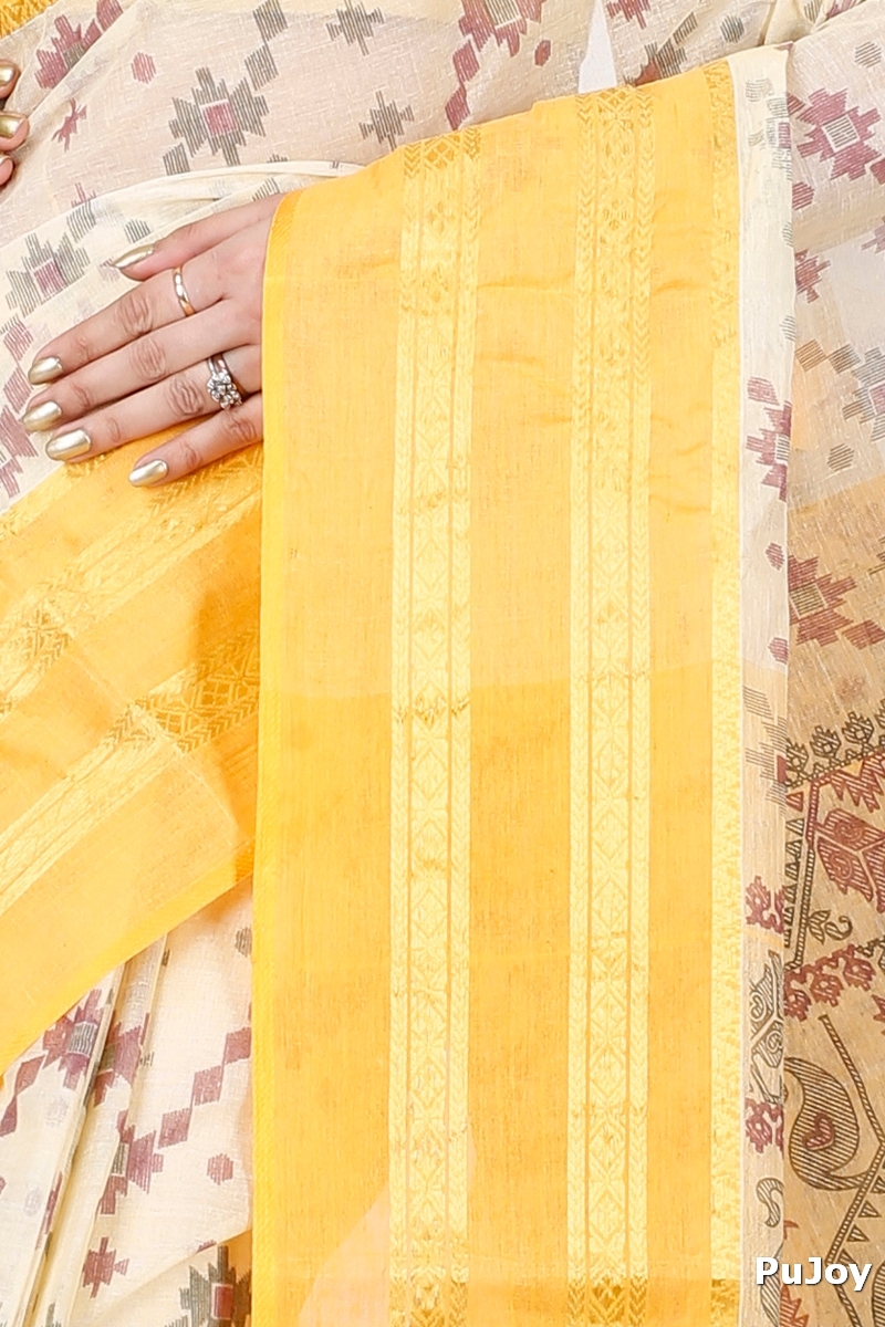 Yellow Pure Cotton Rashi Print Tant Saree Print (1014)