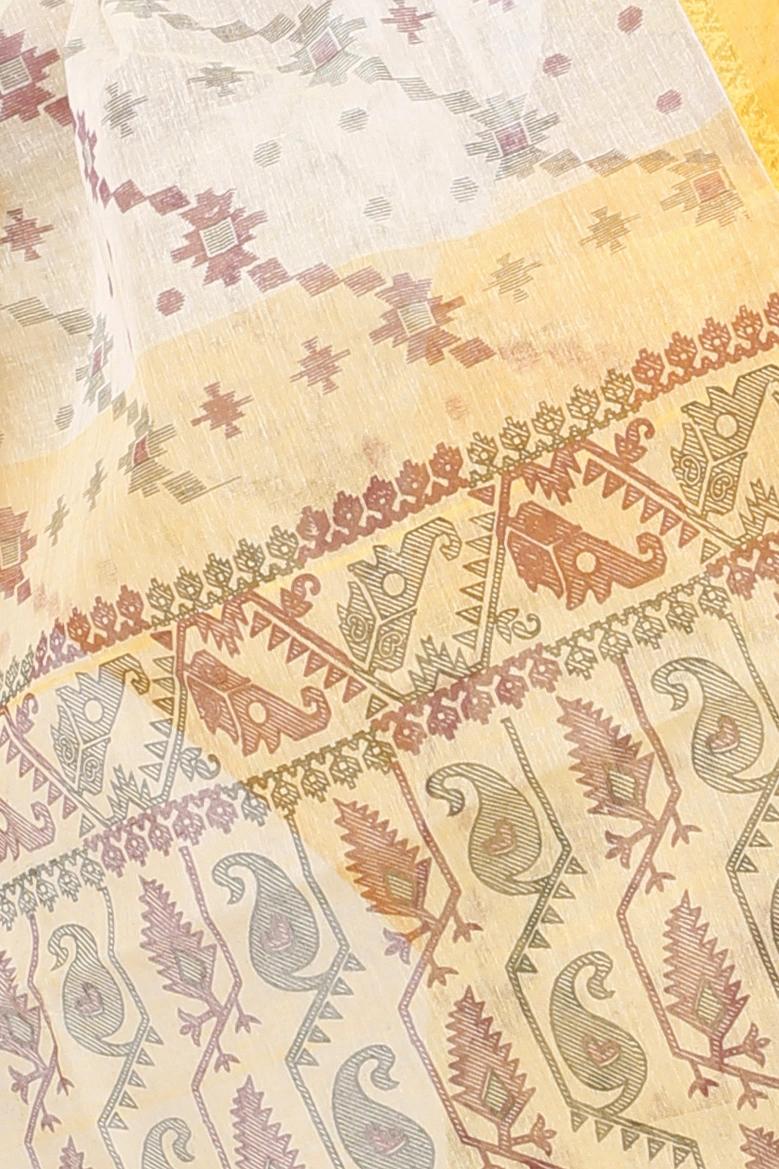 Yellow Pure Cotton Rashi Print Tant Saree Print (1014)