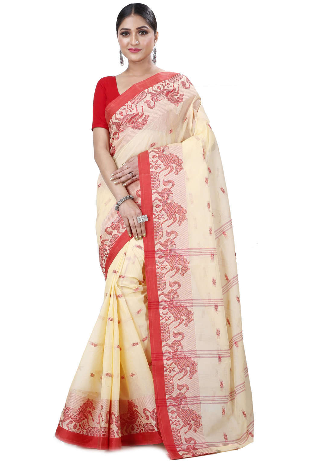Cream Pure Cotton Indrani Tant Saree (1015)