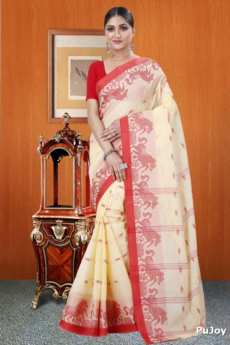 Cream Pure Cotton Indrani Tant Saree (1015)