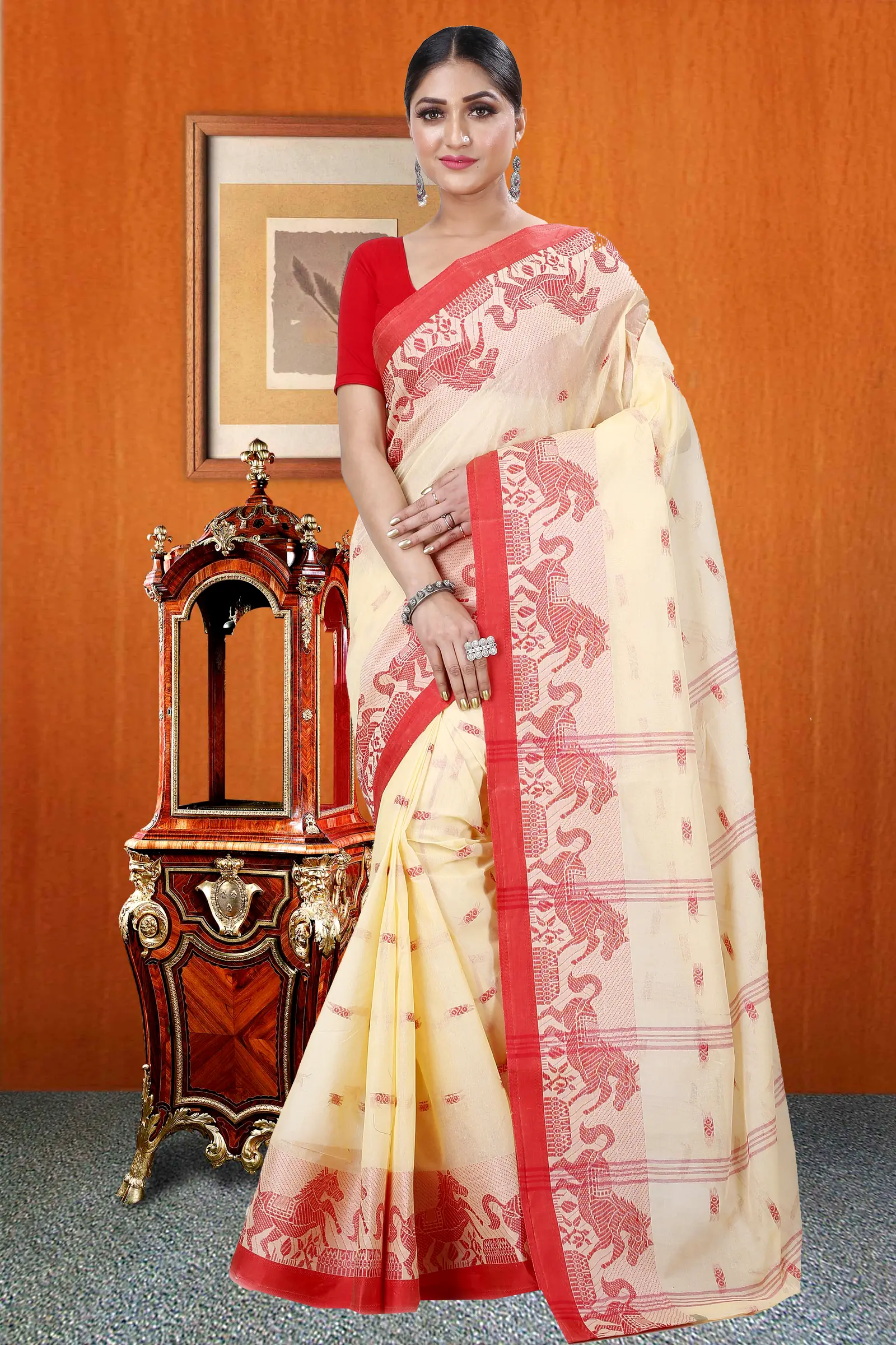 Cream Pure Cotton Indrani Tant Saree (1015)