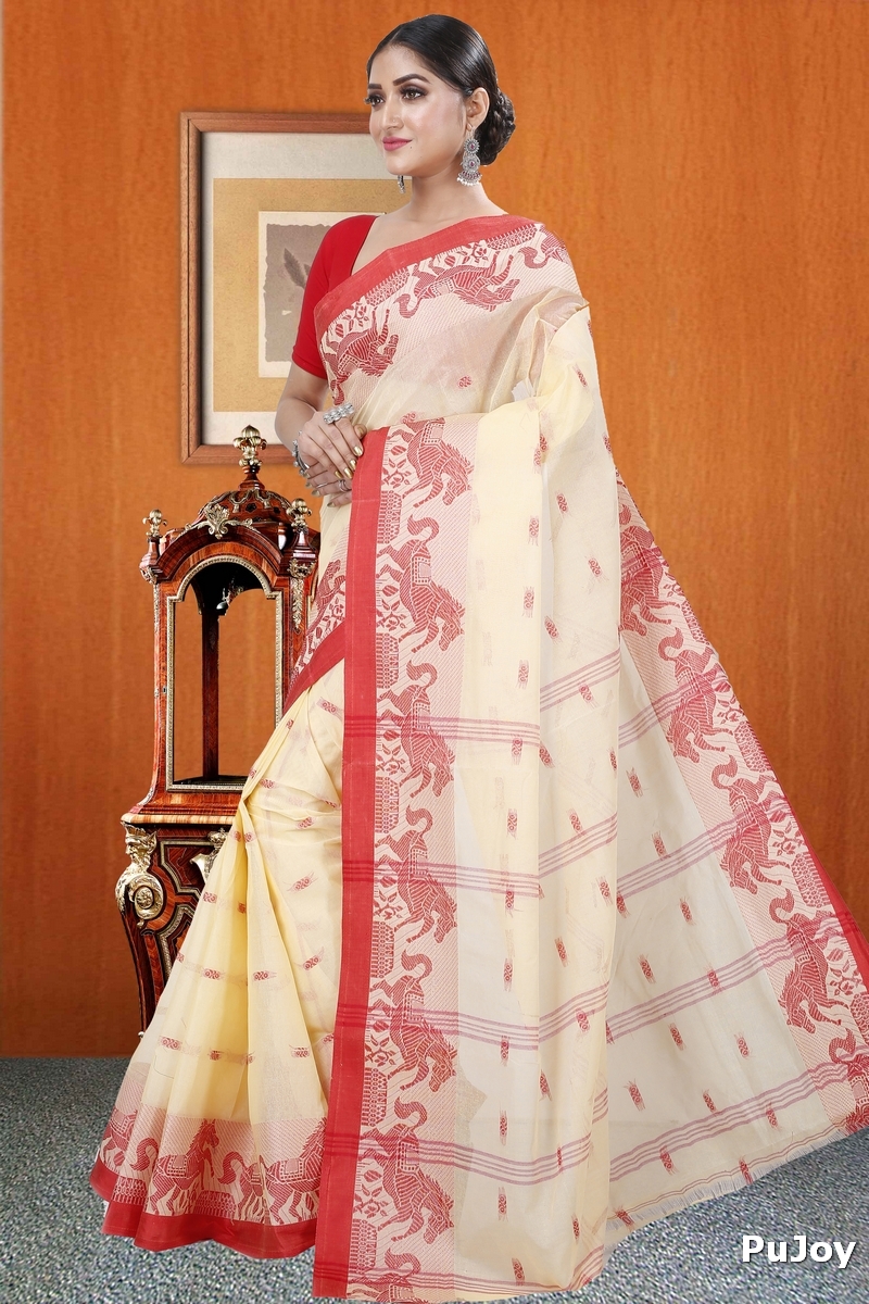 Cream Pure Cotton Indrani Tant Saree (1015)