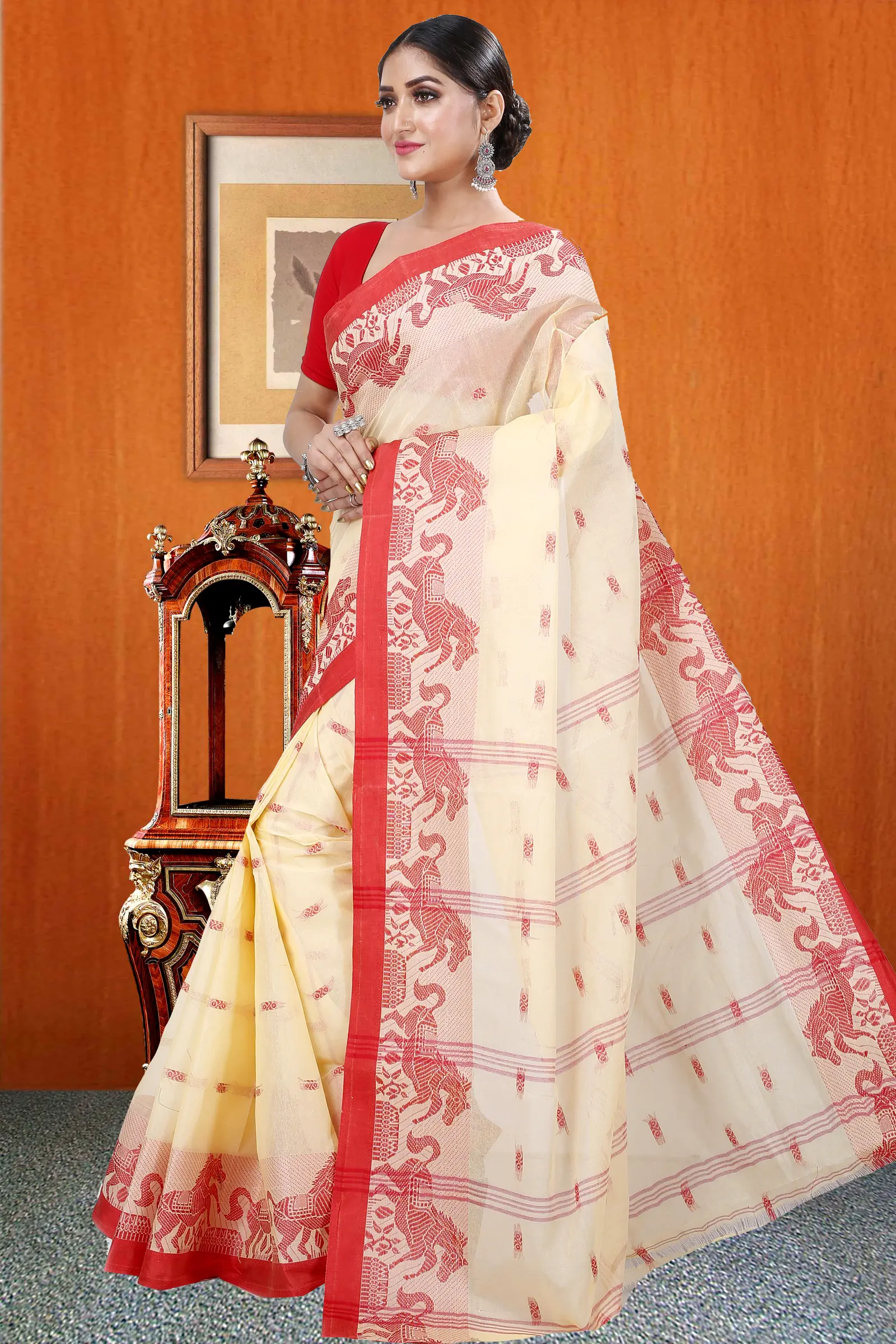 Cream Pure Cotton Indrani Tant Saree (1015)