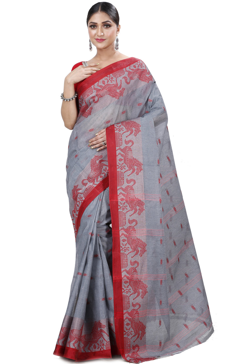 Grey Pure Cotton Indrani Tant Saree (1016)