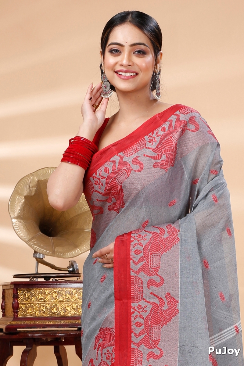 Grey Pure Cotton Indrani Tant Saree (1016)