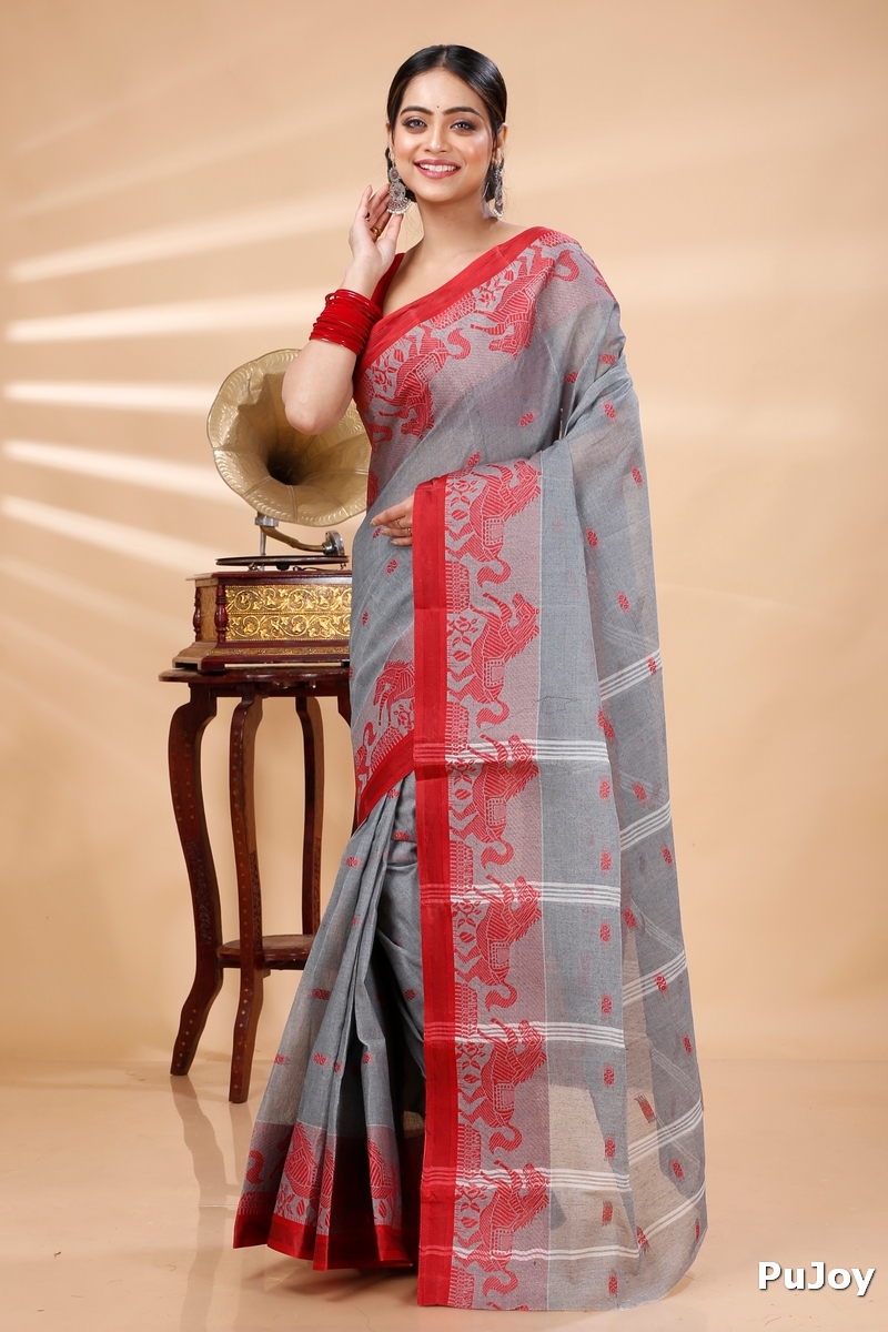 Grey Pure Cotton Indrani Tant Saree (1016)