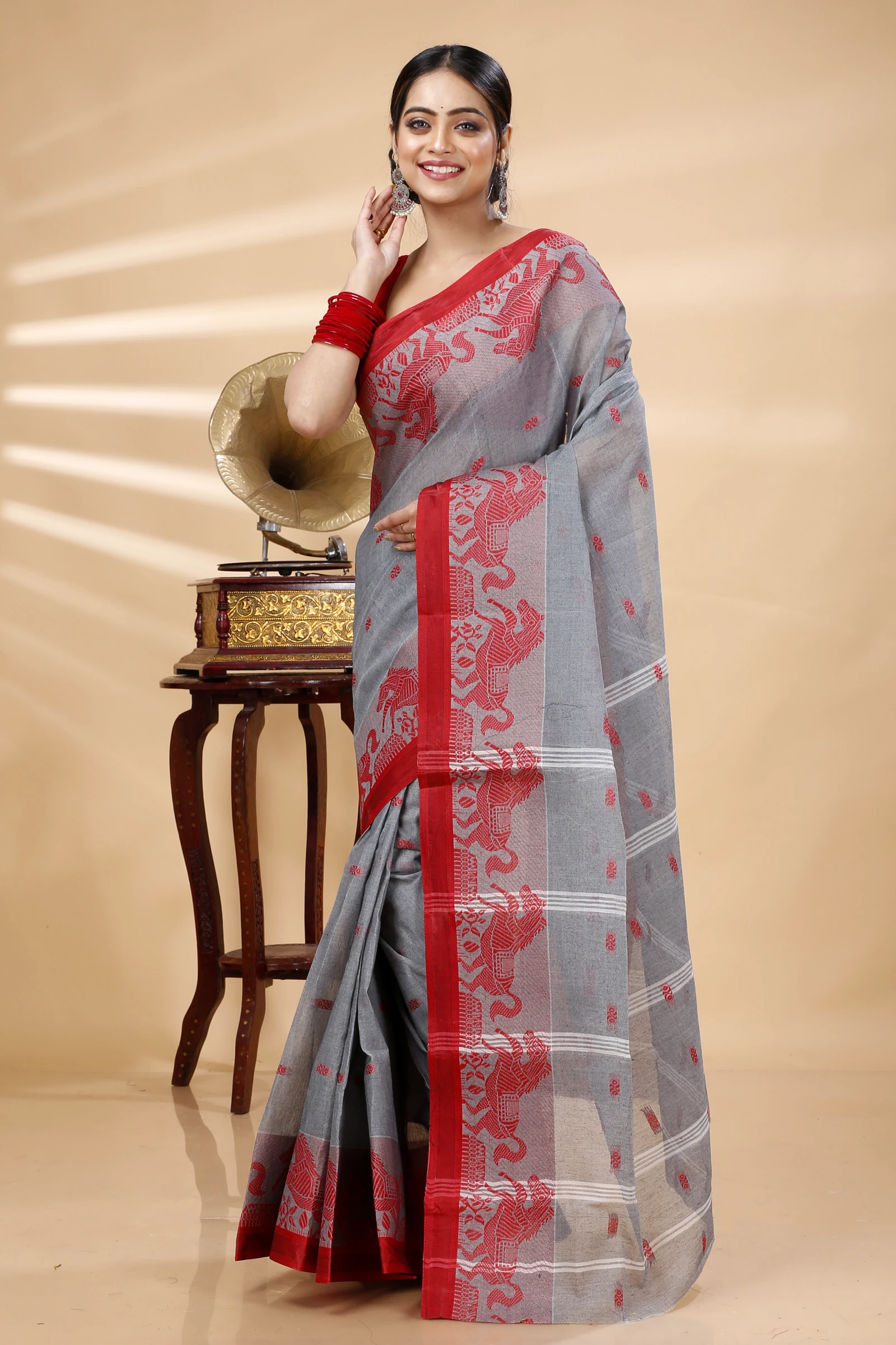 Grey Pure Cotton Indrani Tant Saree (1016)