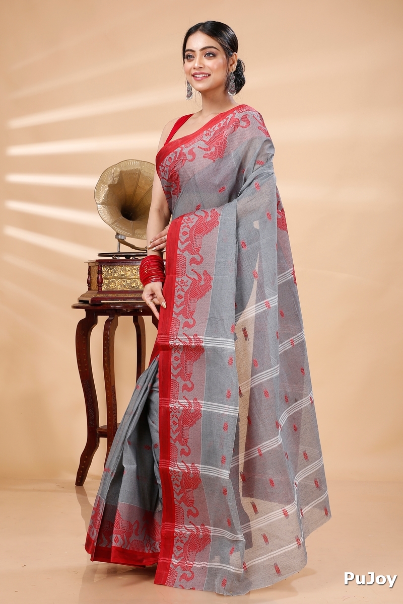 Grey Pure Cotton Indrani Tant Saree (1016)