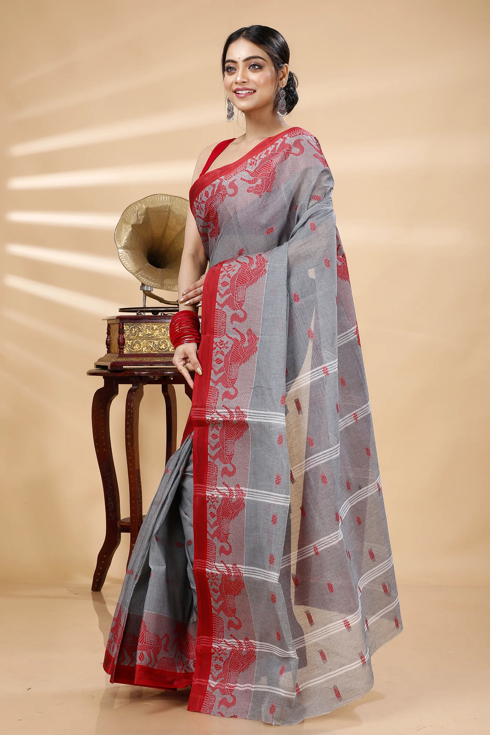 Grey Pure Cotton Indrani Tant Saree (1016)