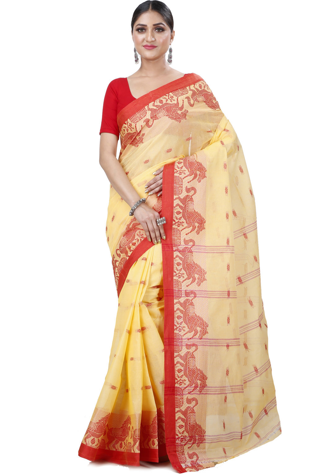 Light Yellow Pure Cotton Indrani Tant Saree (1017)