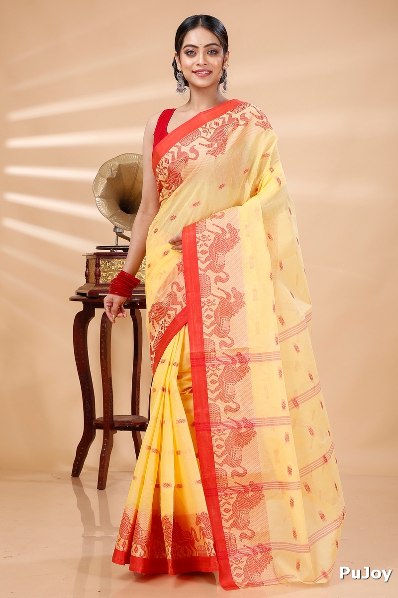 Light Yellow Pure Cotton Indrani Tant Saree (1017)