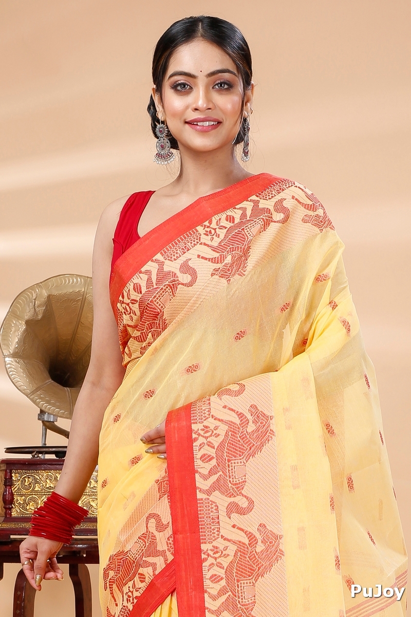 Light Yellow Pure Cotton Indrani Tant Saree (1017)