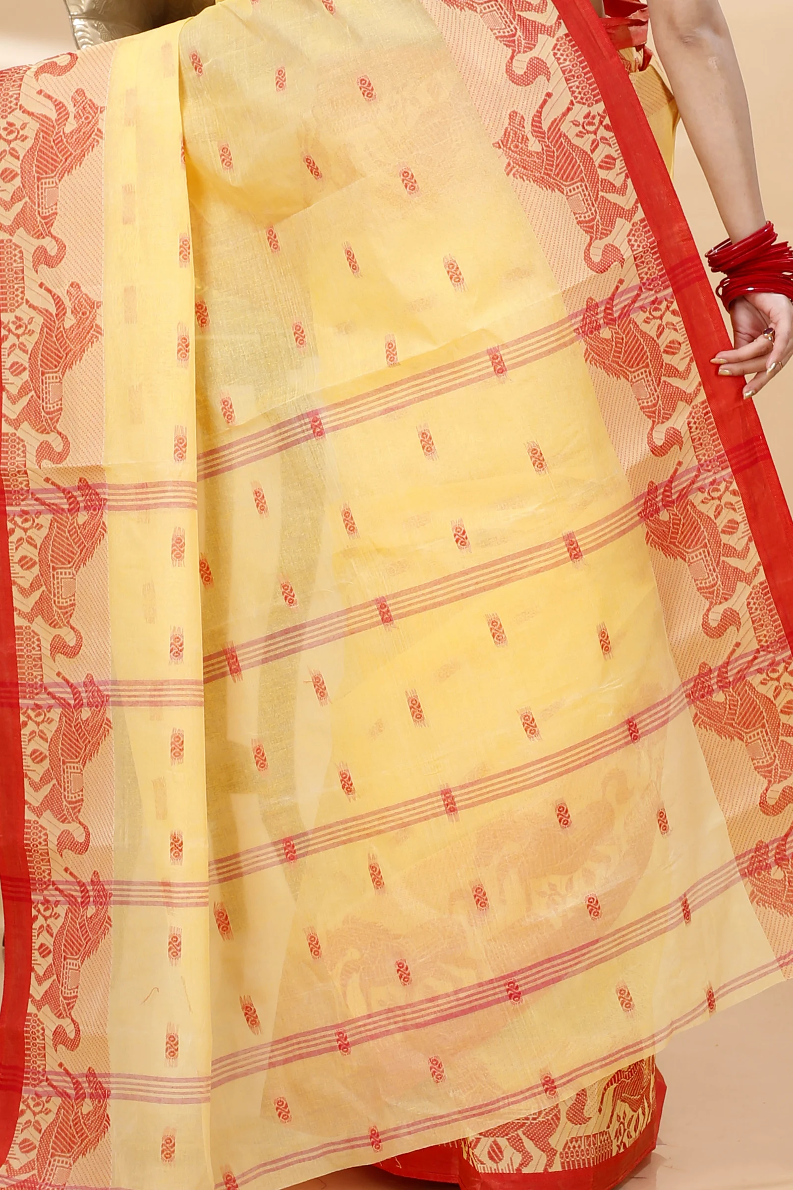 Light Yellow Pure Cotton Indrani Tant Saree (1017)