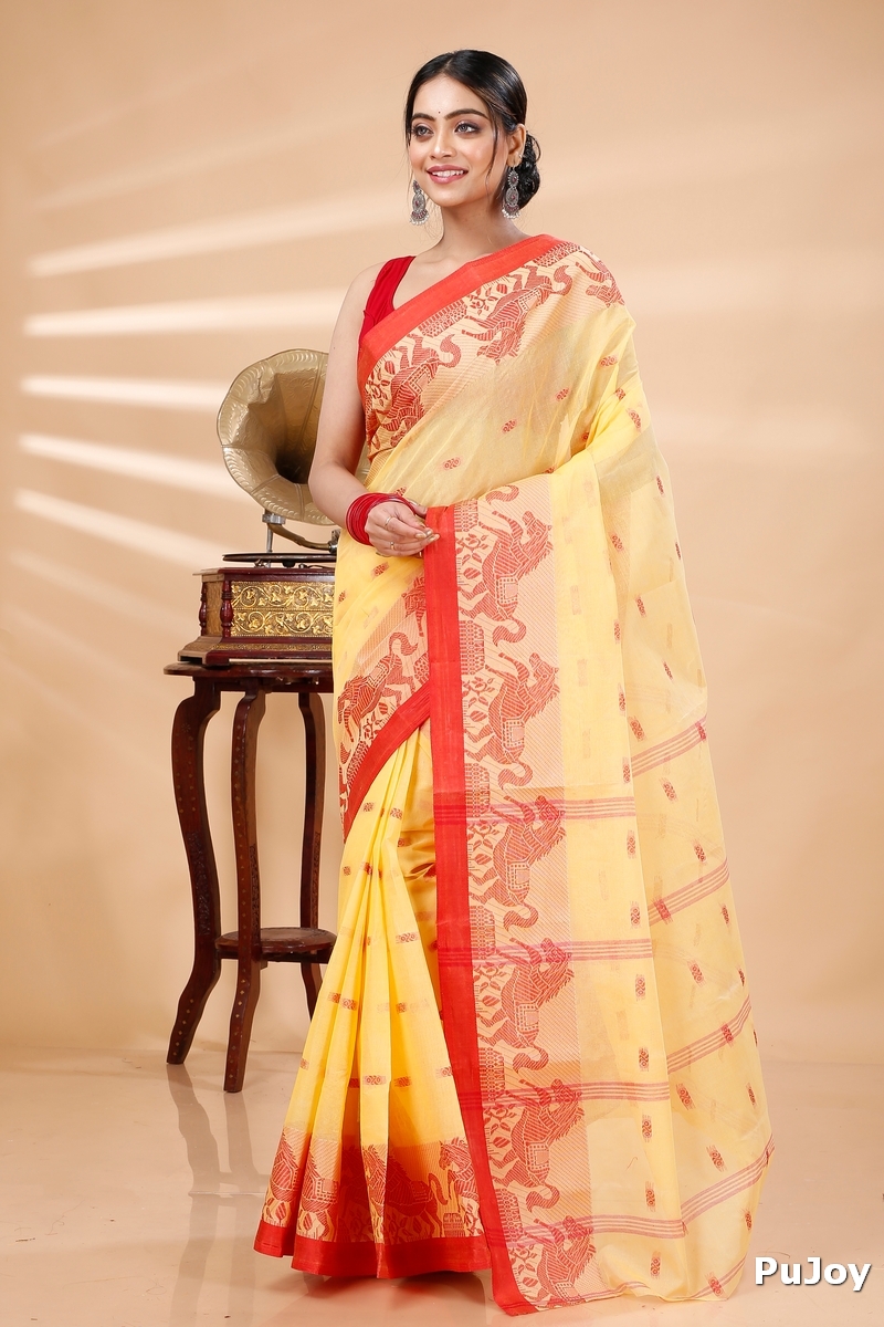 Light Yellow Pure Cotton Indrani Tant Saree (1017)