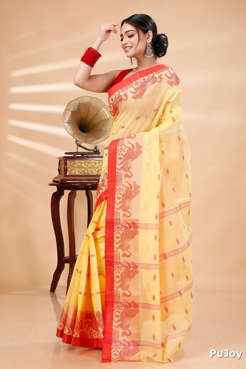 Light Yellow Pure Cotton Indrani Tant Saree (1017)