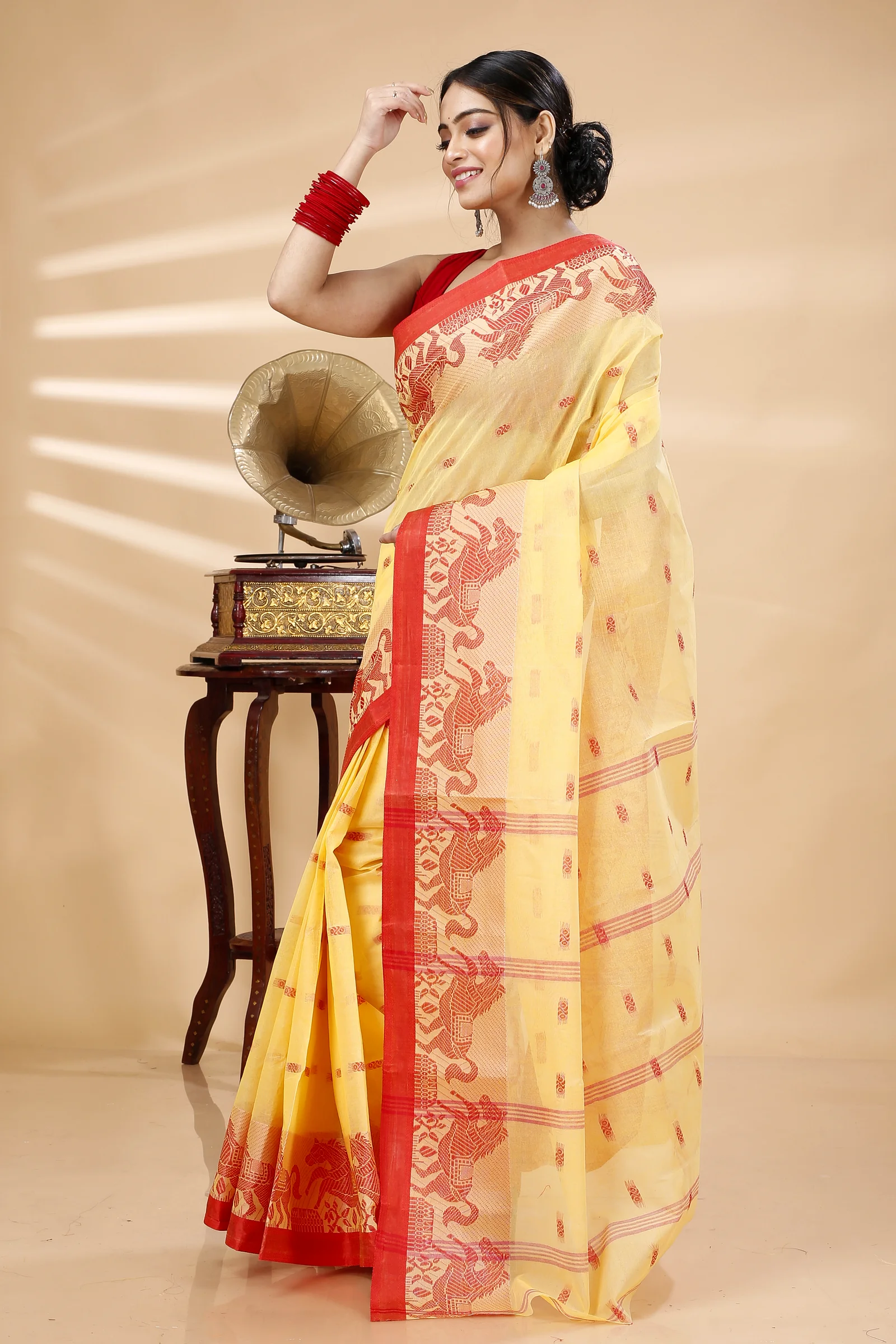 Light Yellow Pure Cotton Indrani Tant Saree (1017)