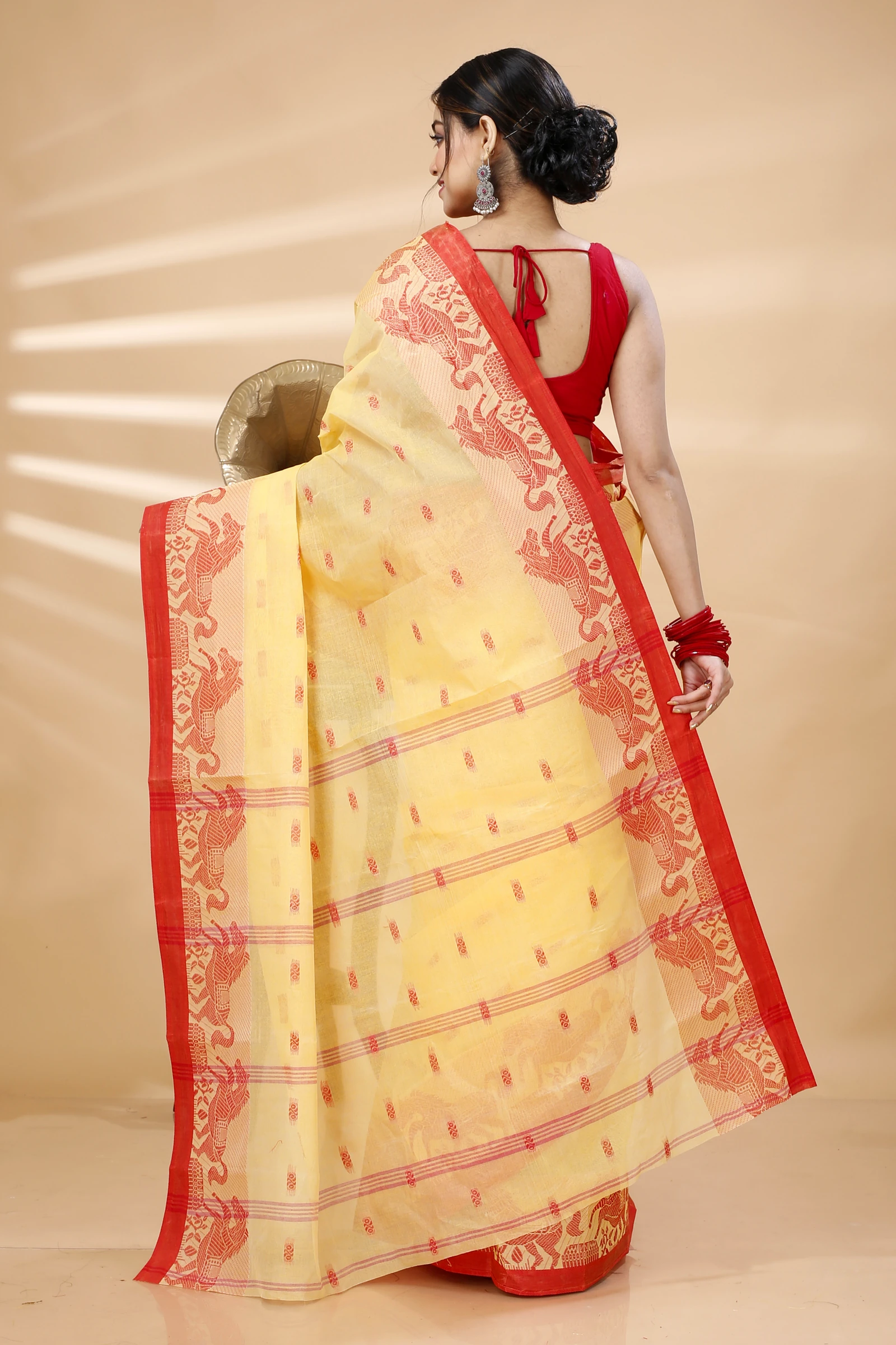 Light Yellow Pure Cotton Indrani Tant Saree (1017)