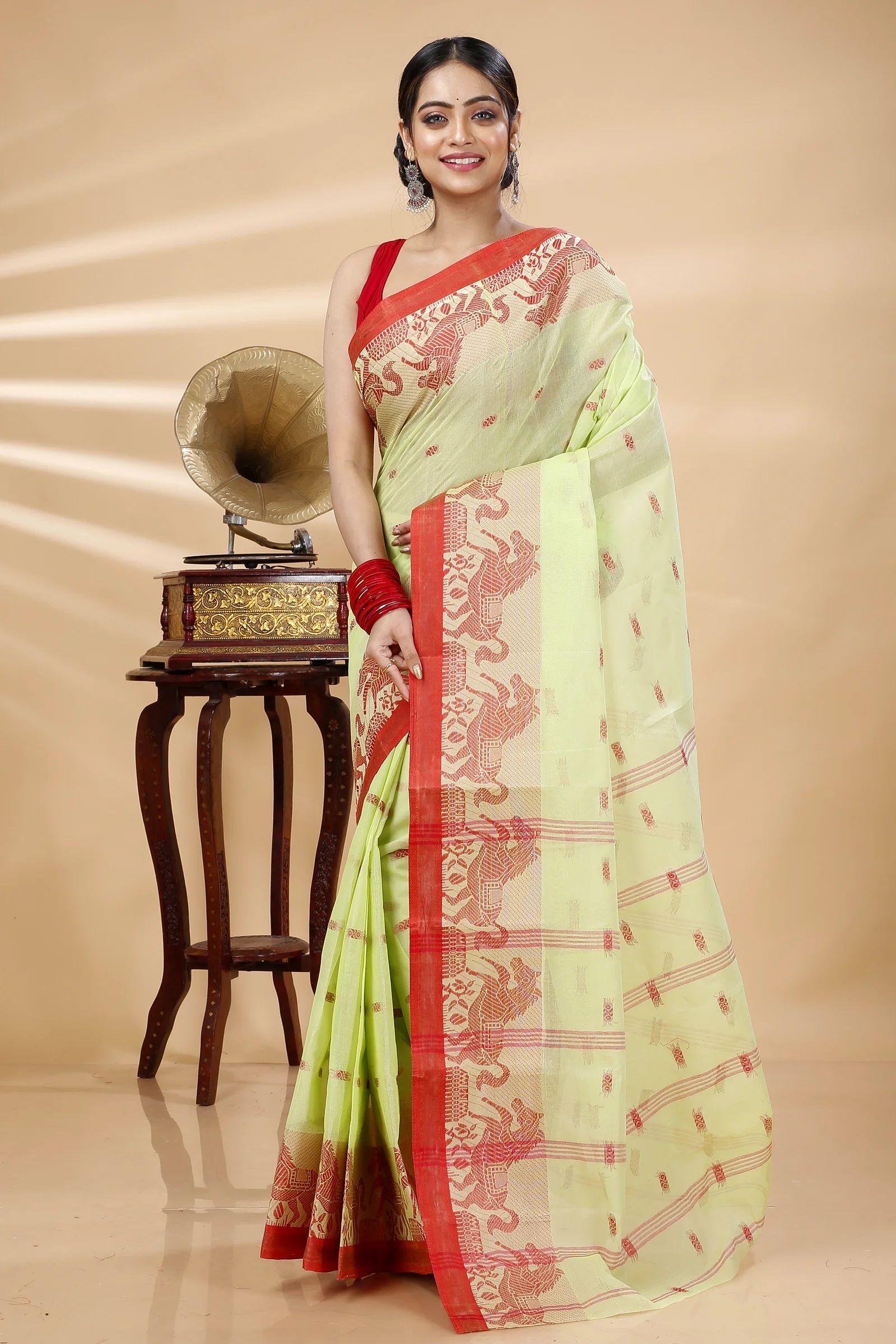 Light Green Pure Cotton Indrani Tant Saree (1018)