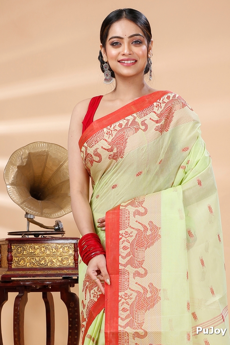 Light Green Pure Cotton Indrani Tant Saree (1018)