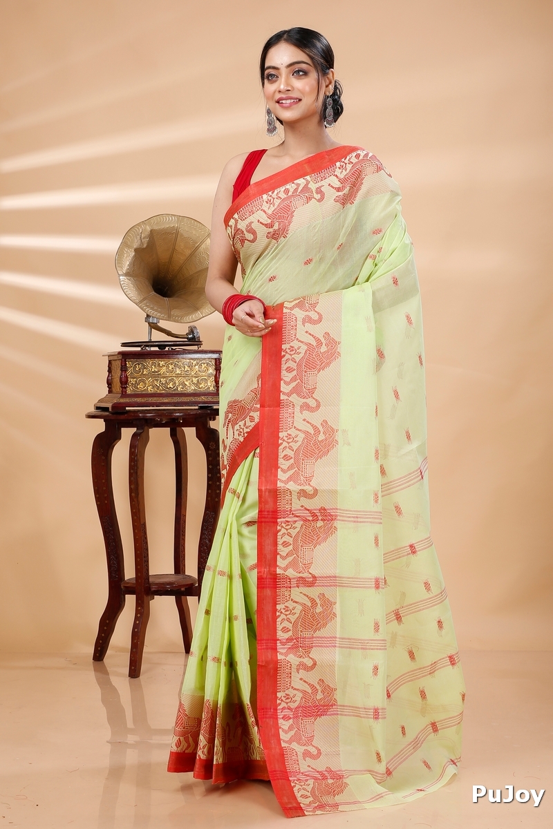 Light Green Pure Cotton Indrani Tant Saree (1018)
