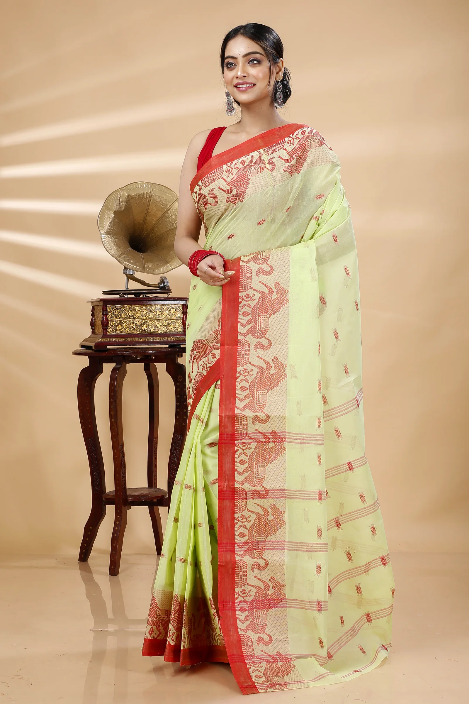 Light Green Pure Cotton Indrani Tant Saree (1018)