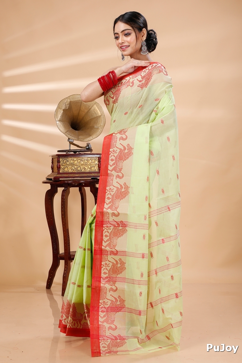 Light Green Pure Cotton Indrani Tant Saree (1018)