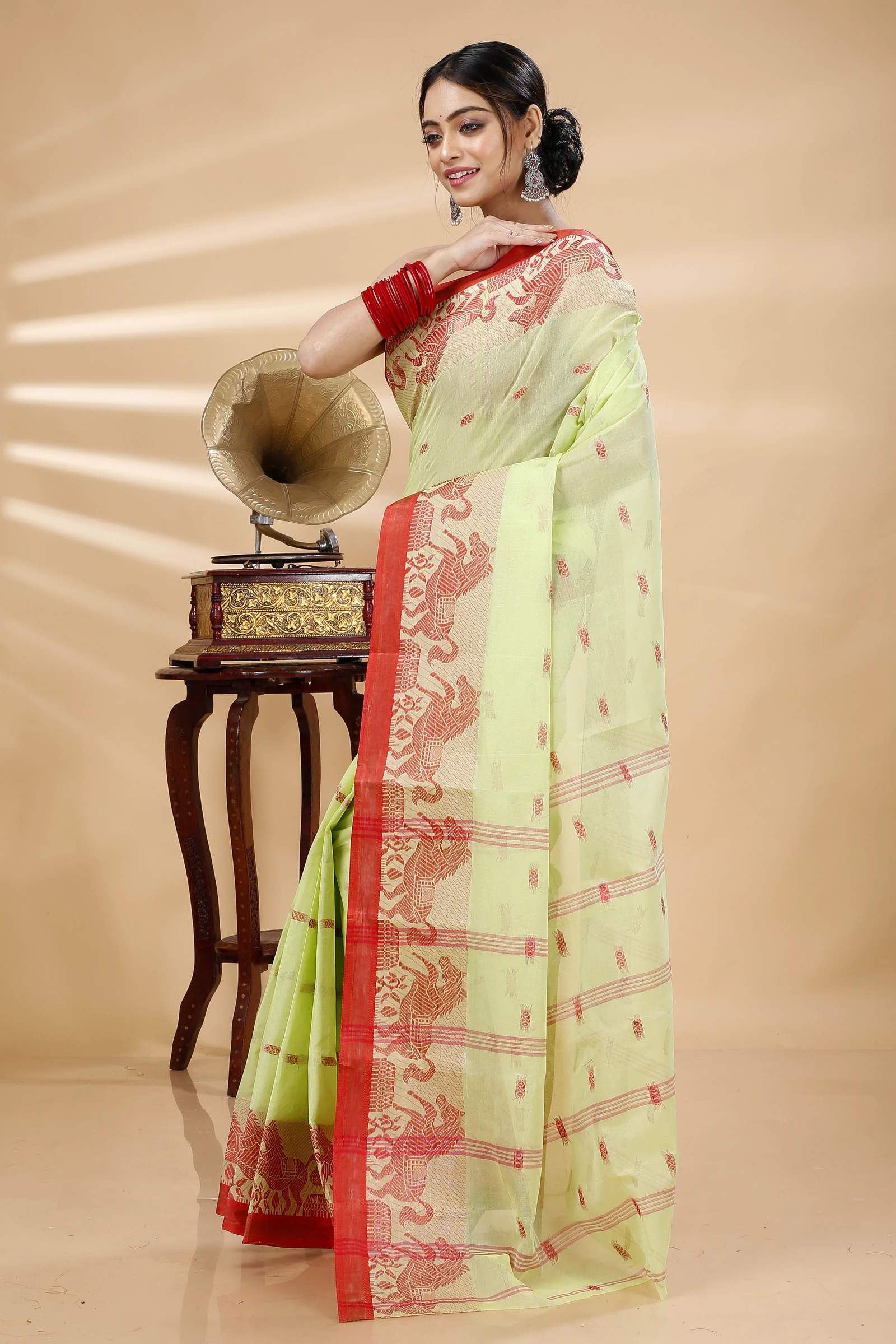 Light Green Pure Cotton Indrani Tant Saree (1018)