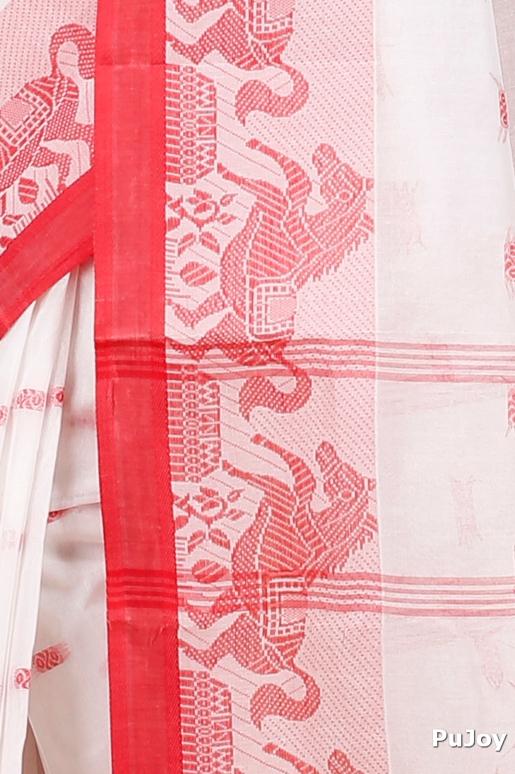 White Red Pure Cotton Indrani Tant Saree (1019)
