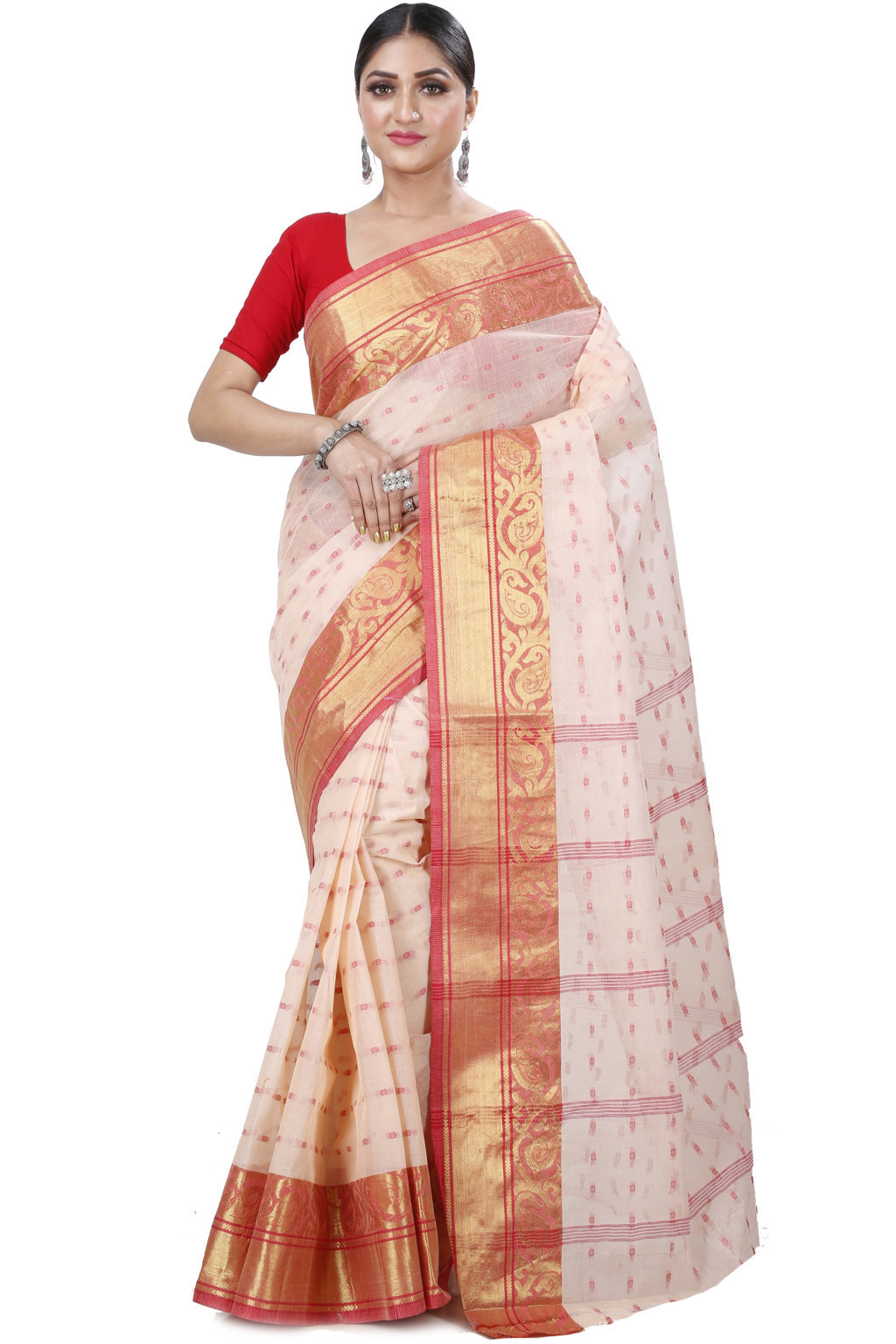 Cream Pure Cotton Sachi Tant Saree (1020)