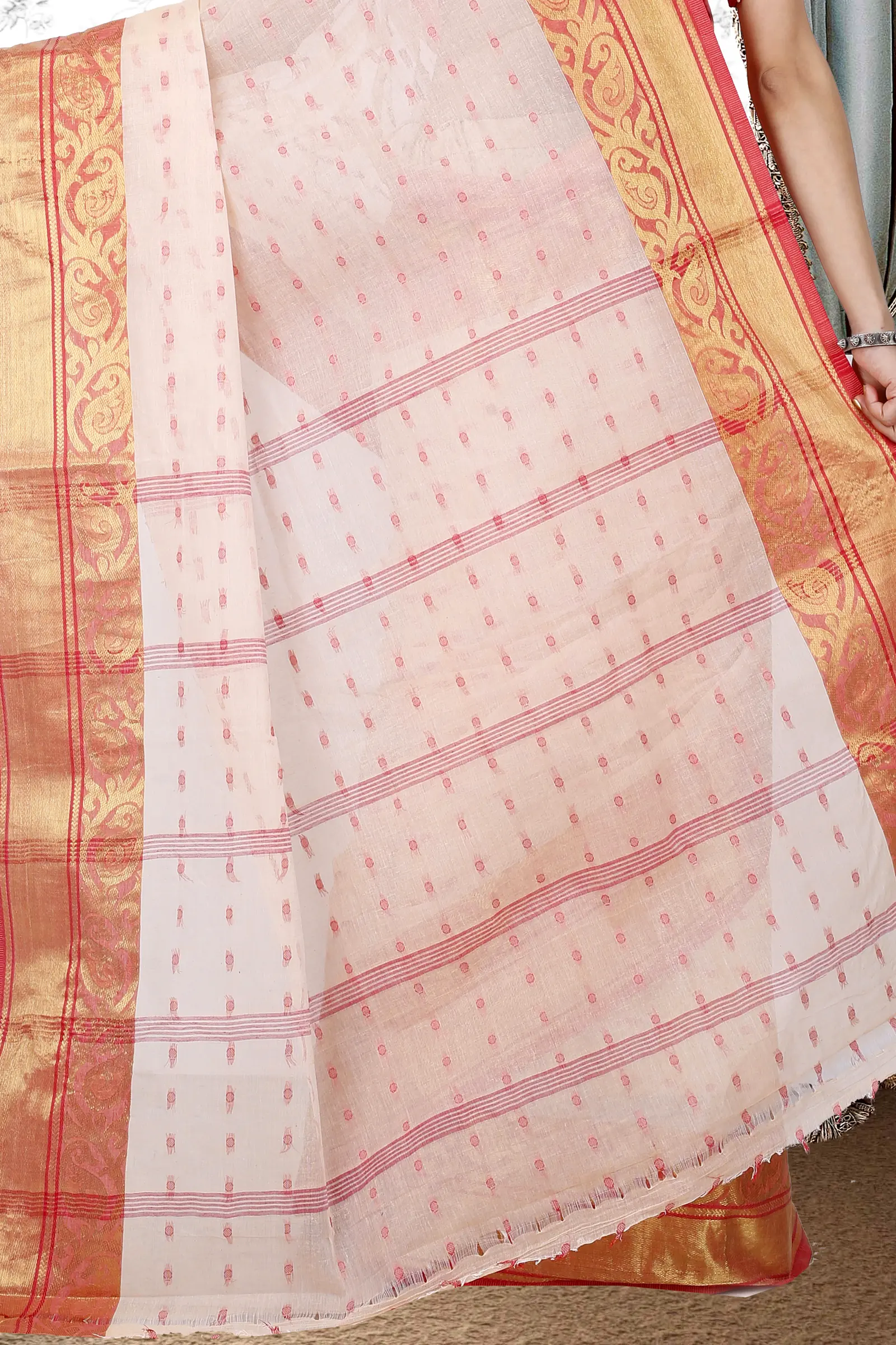 Cream Pure Cotton Sachi Tant Saree (1020)