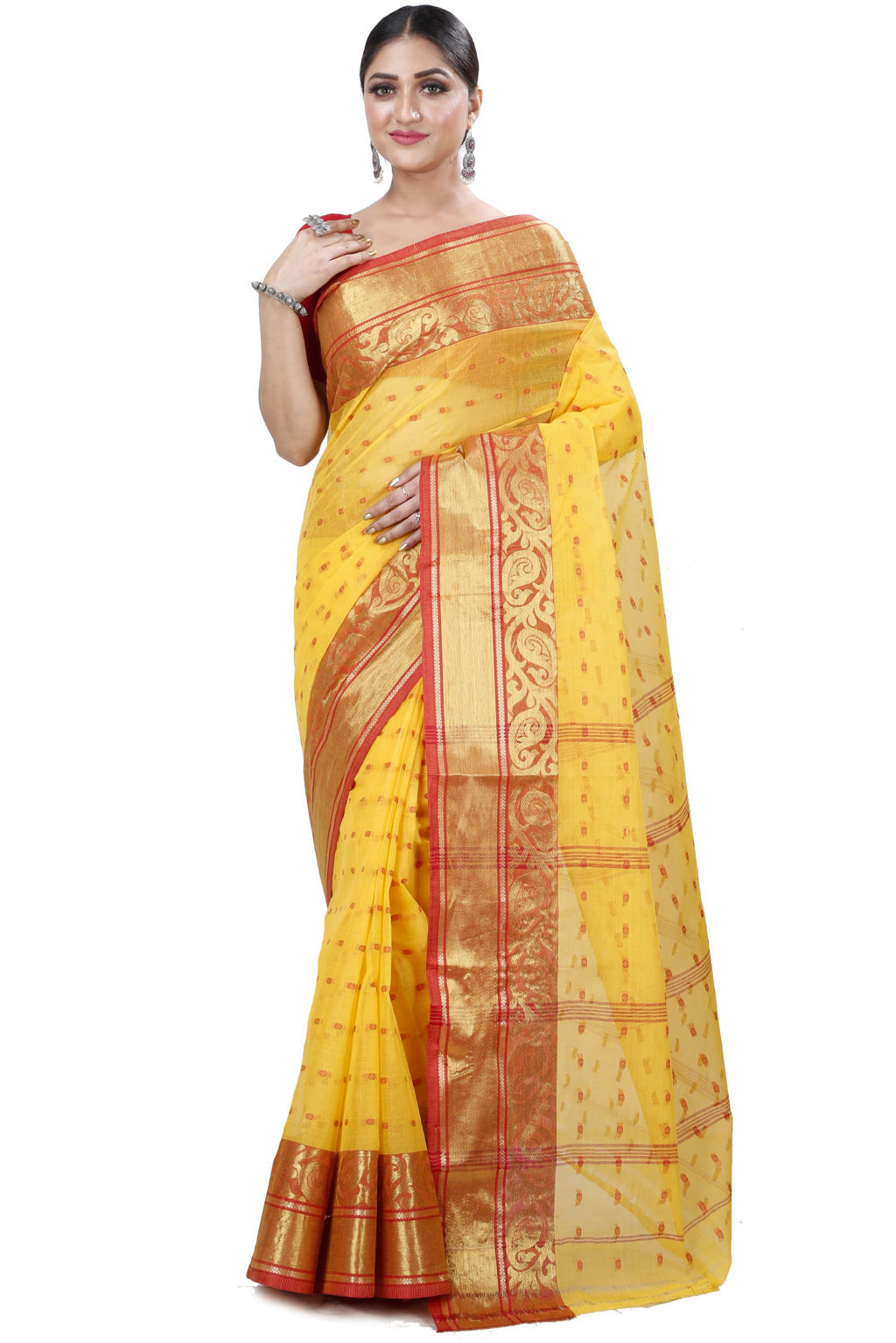 Yellow Pure Cotton Sachi Tant Saree (1021)