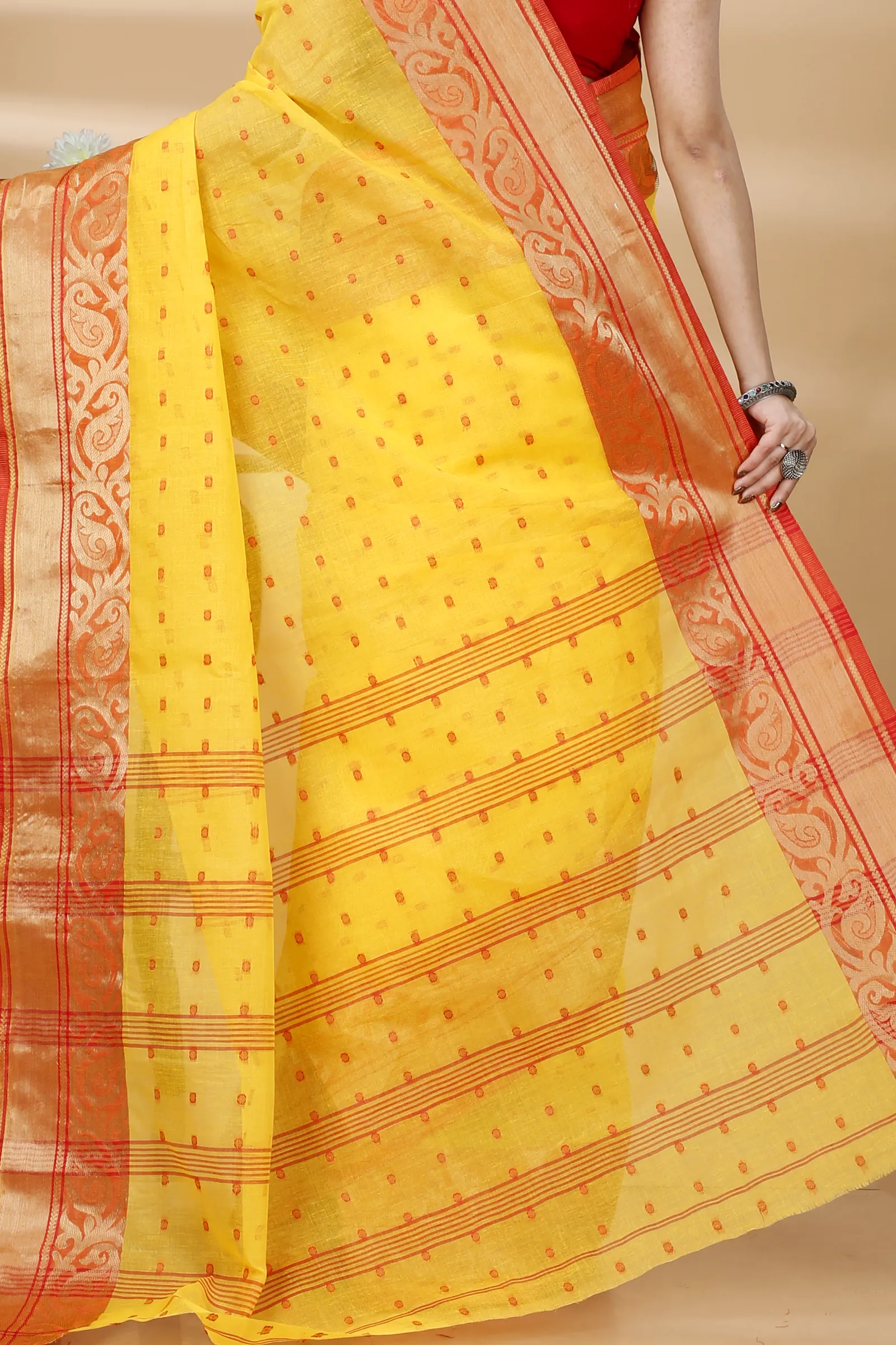 Yellow Pure Cotton Sachi Tant Saree (1021)