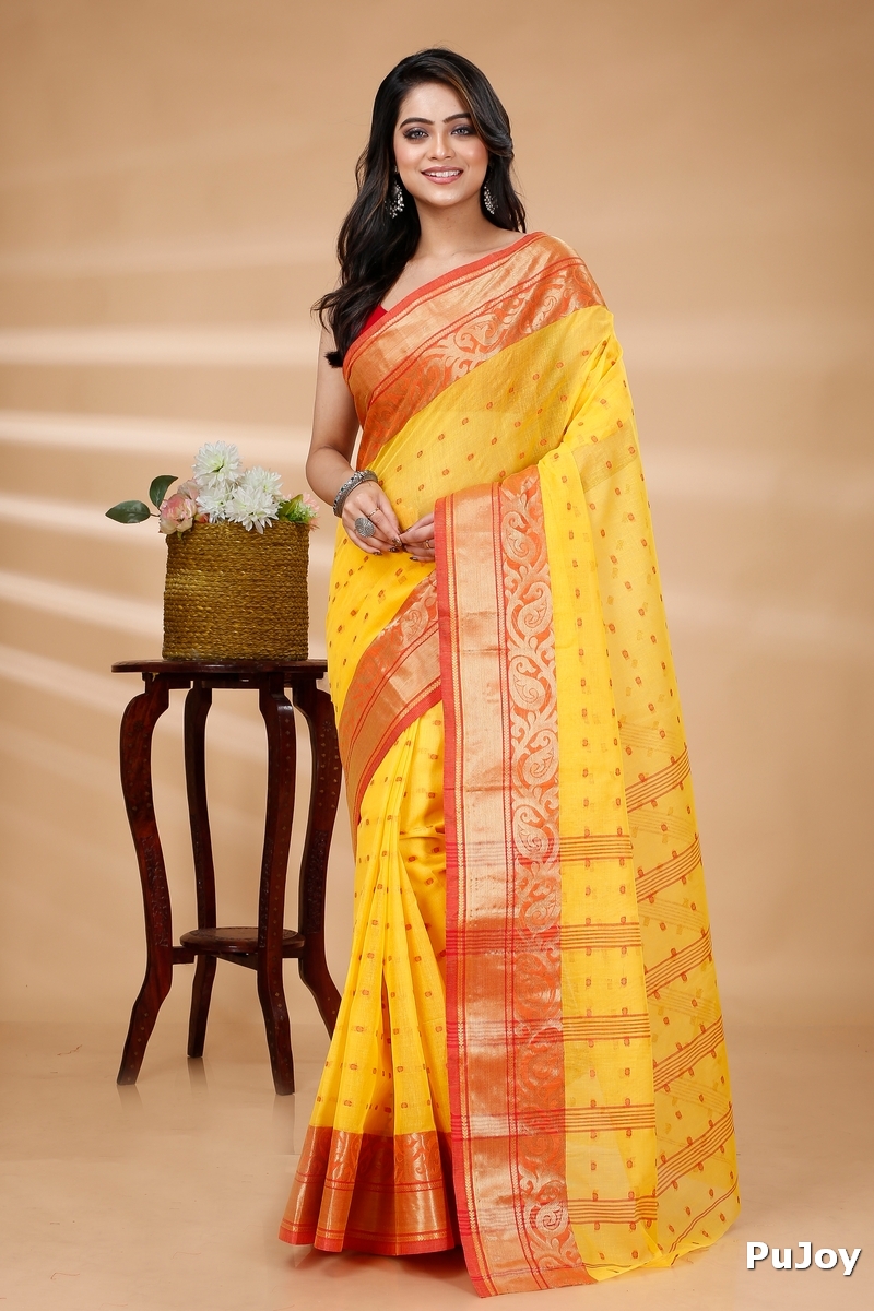 Yellow Pure Cotton Sachi Tant Saree (1021)