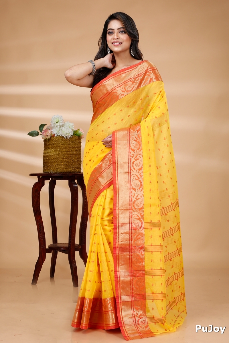 Yellow Pure Cotton Sachi Tant Saree (1021)