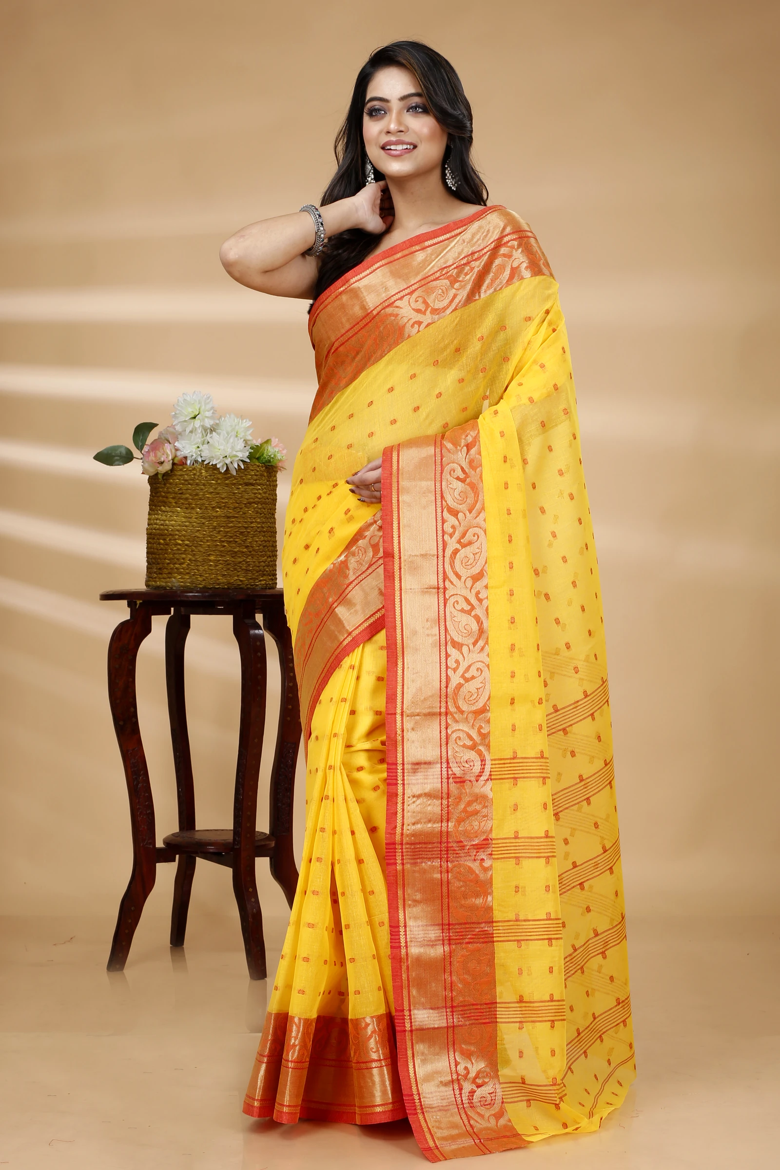 Yellow Pure Cotton Sachi Tant Saree (1021)