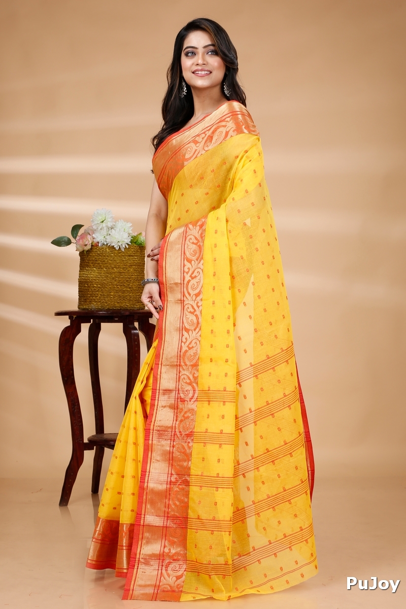 Yellow Pure Cotton Sachi Tant Saree (1021)