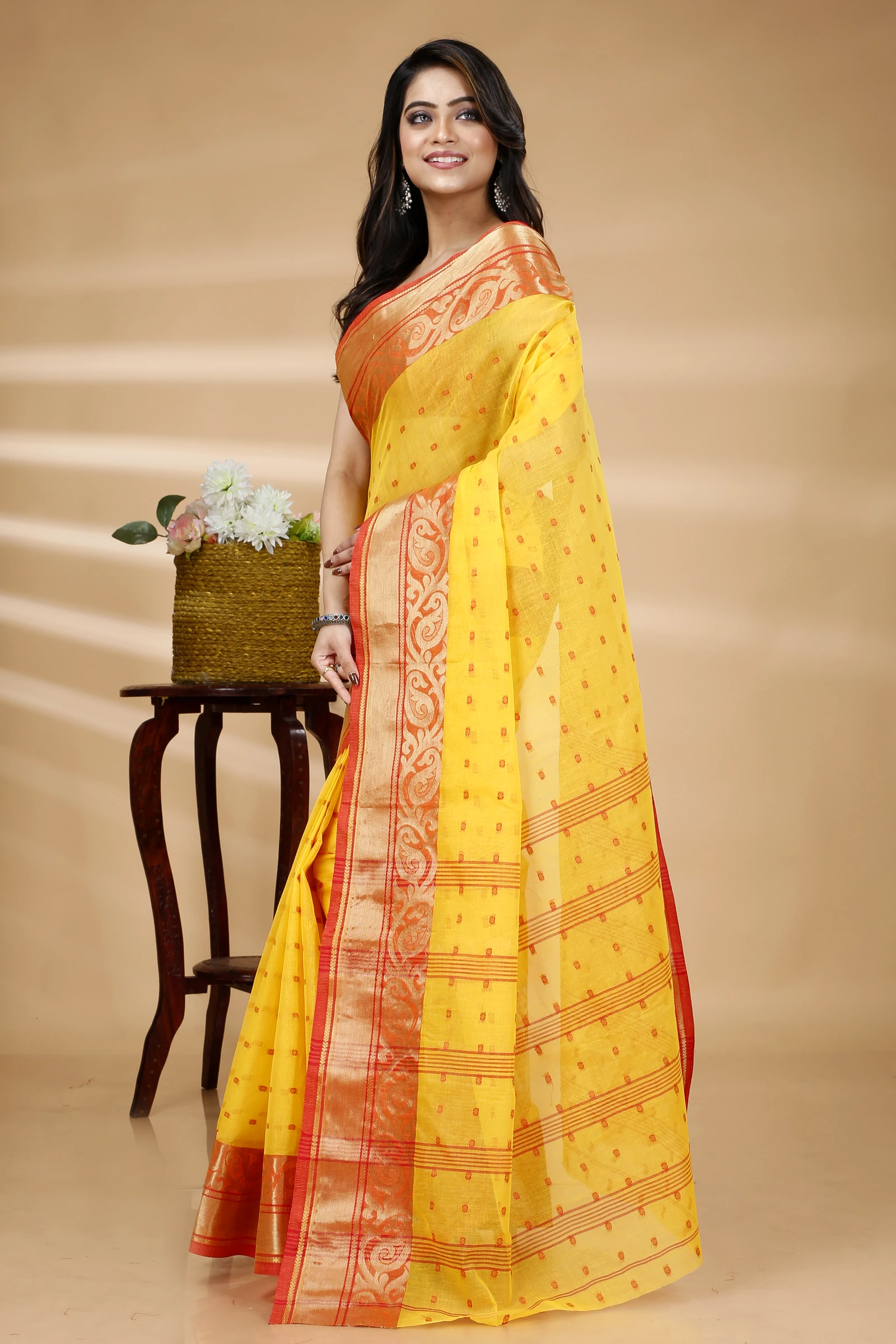 Yellow Pure Cotton Sachi Tant Saree (1021)