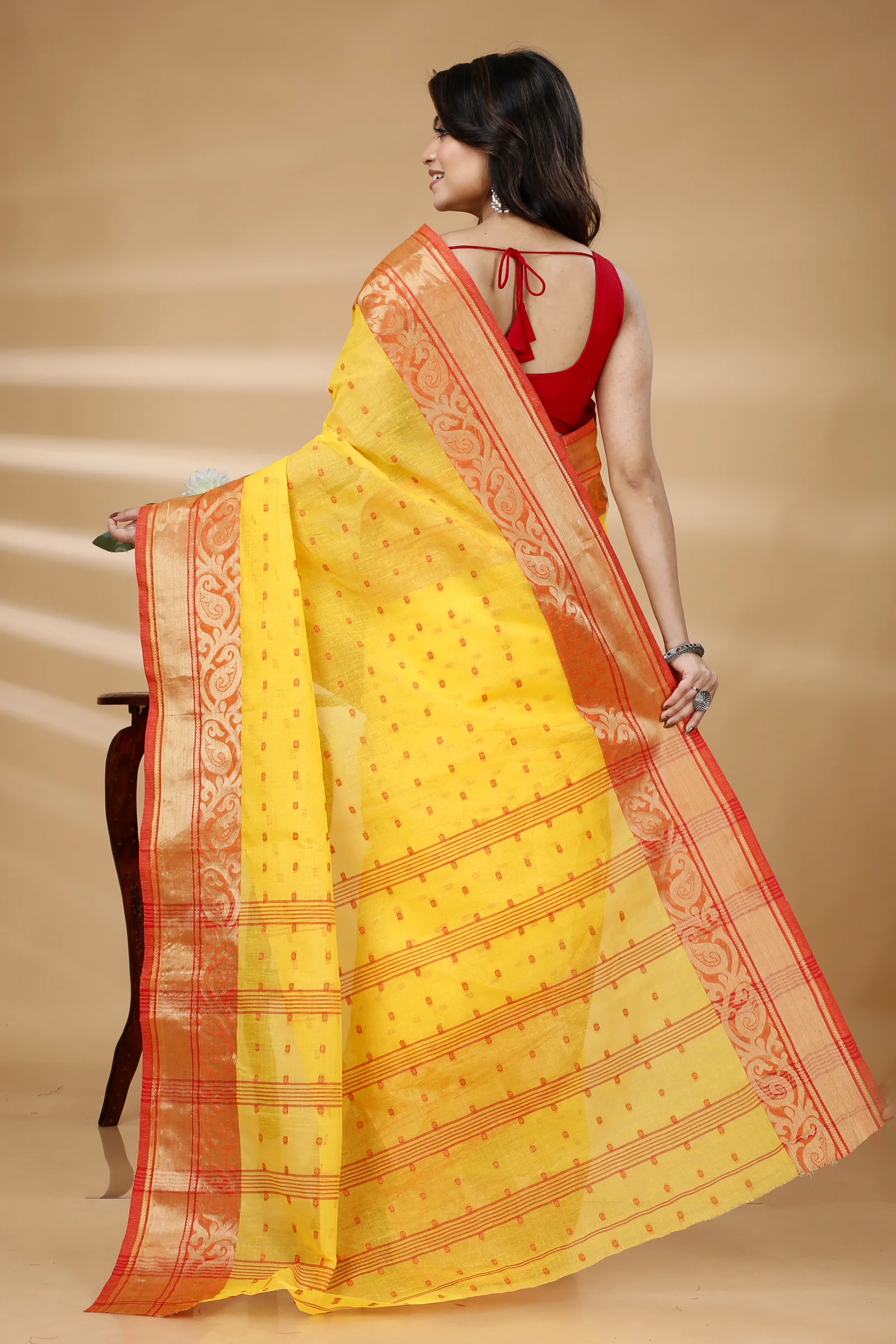 Yellow Pure Cotton Sachi Tant Saree (1021)