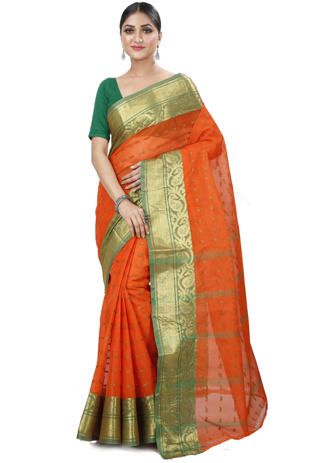 Orange Pure Cotton Sachi Tant Saree (1022)