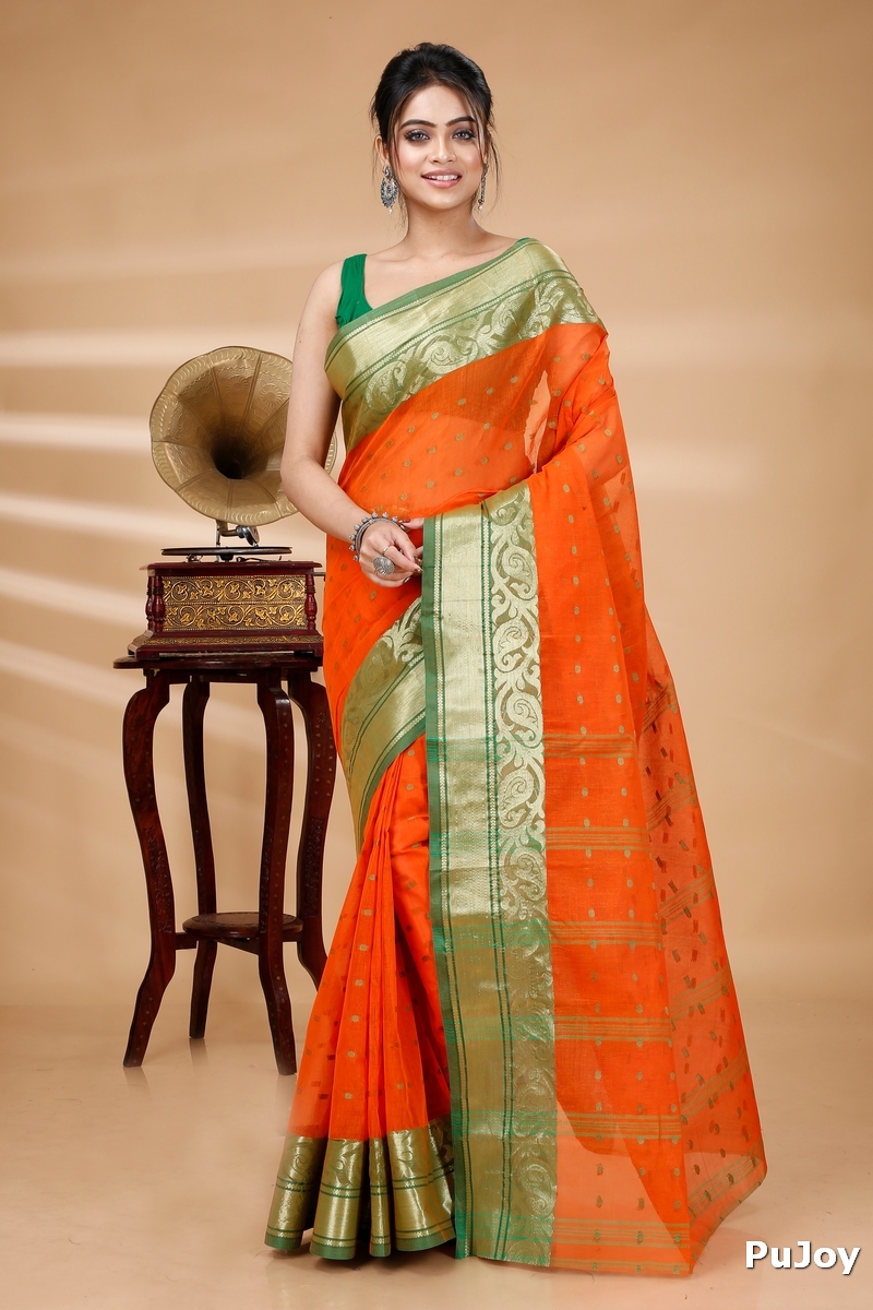 Orange Pure Cotton Sachi Tant Saree (1022)