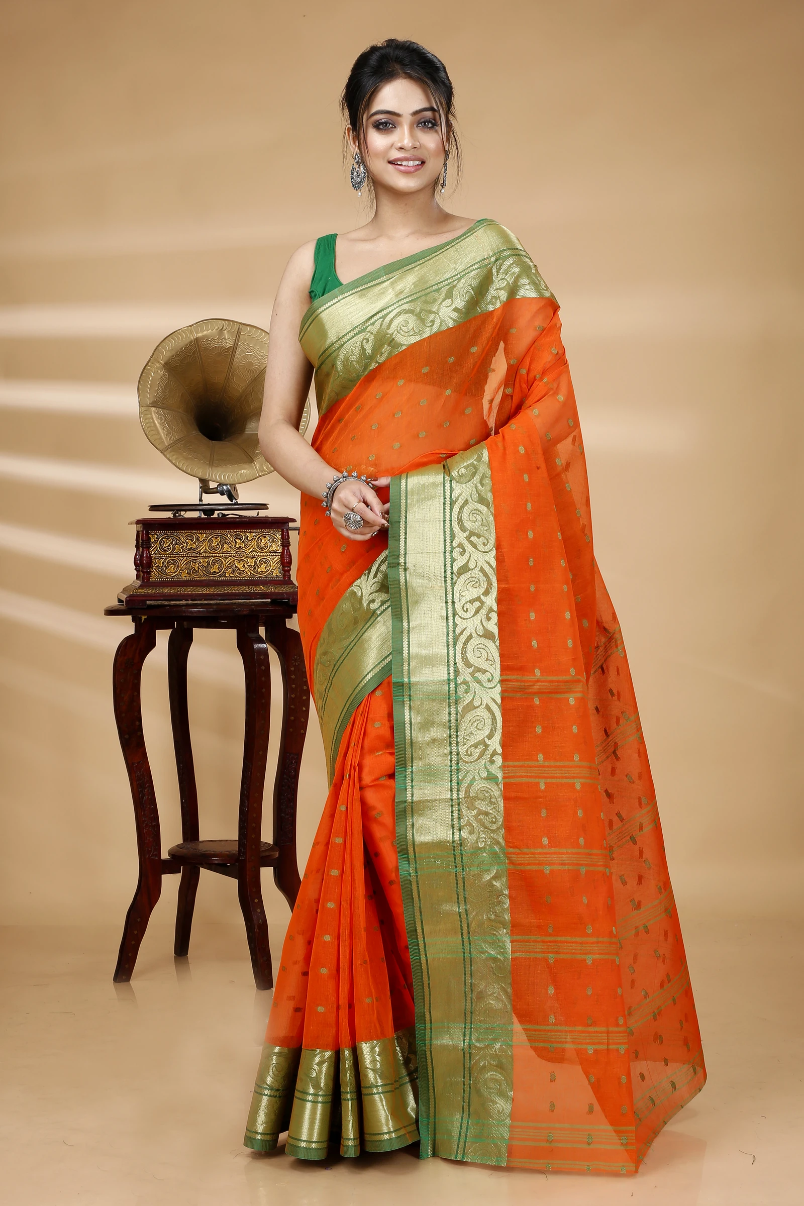 Orange Pure Cotton Sachi Tant Saree (1022)