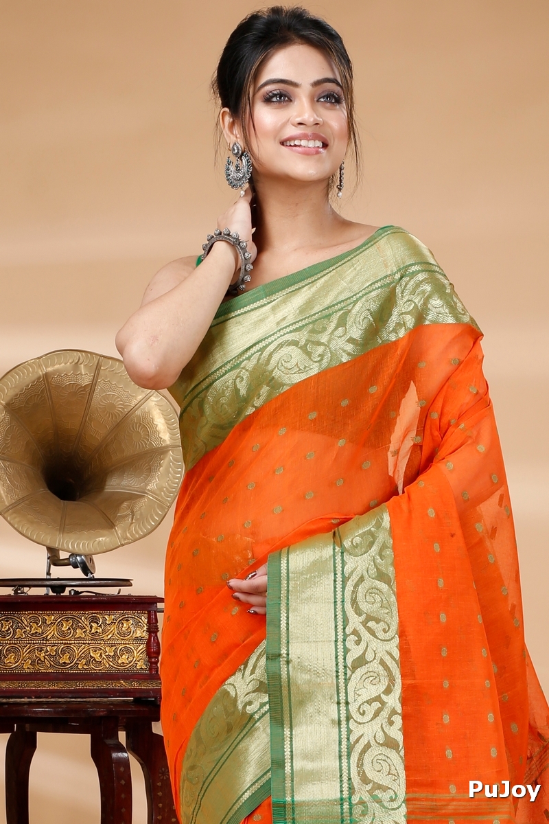 Orange Pure Cotton Sachi Tant Saree (1022)