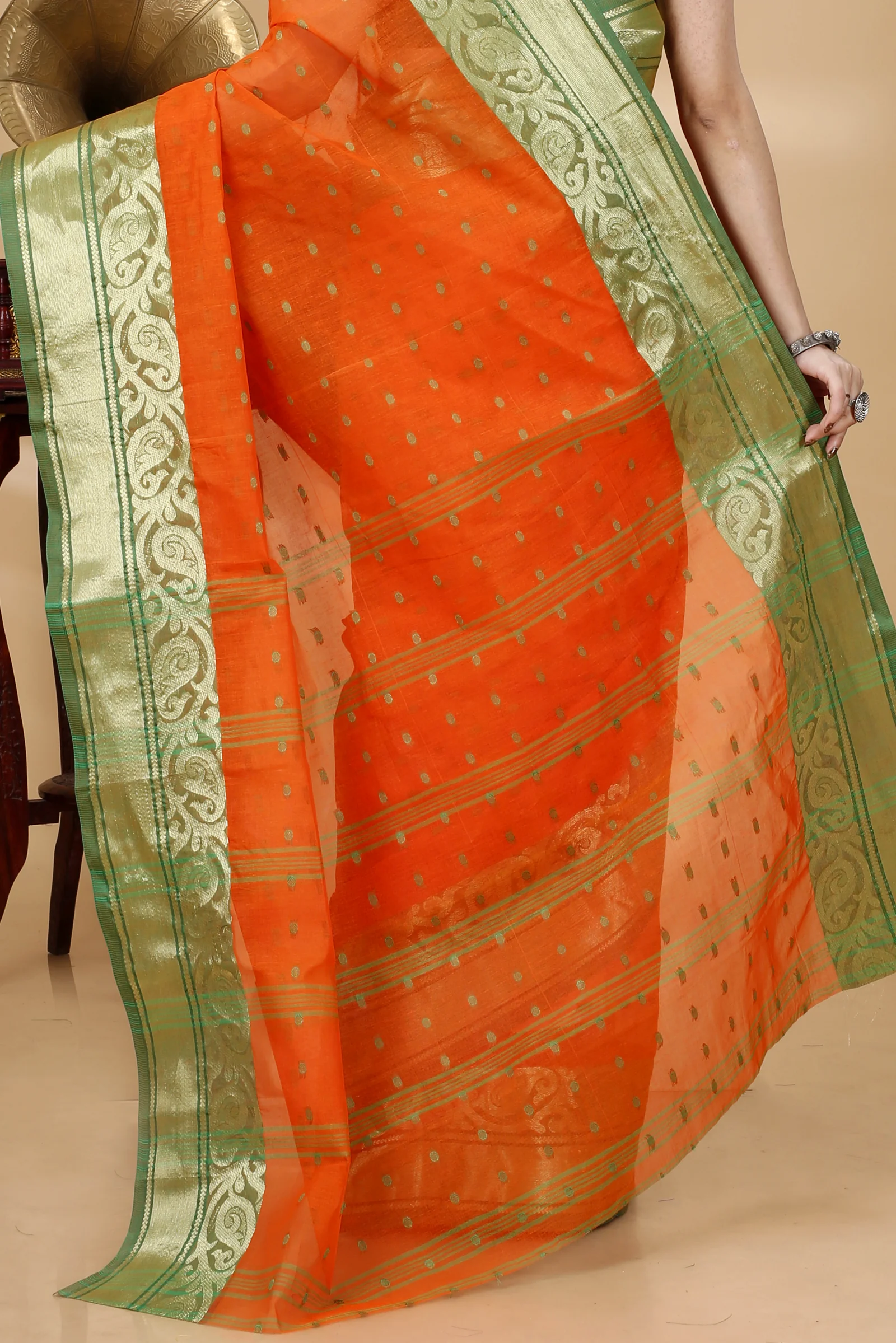 Orange Pure Cotton Sachi Tant Saree (1022)