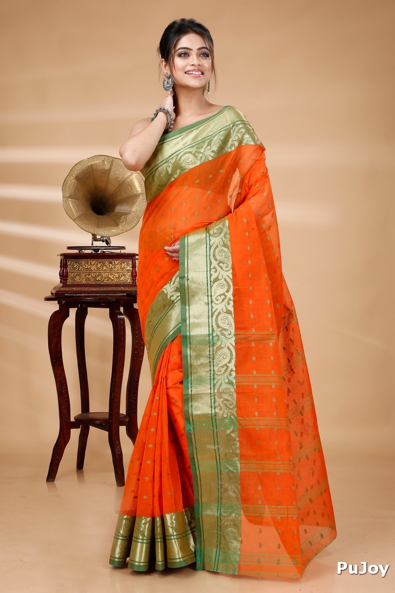 Orange Pure Cotton Sachi Tant Saree (1022)