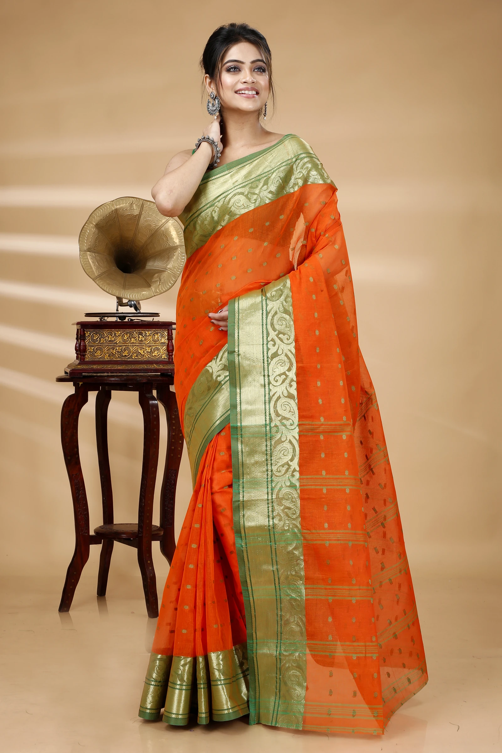 Orange Pure Cotton Sachi Tant Saree (1022)