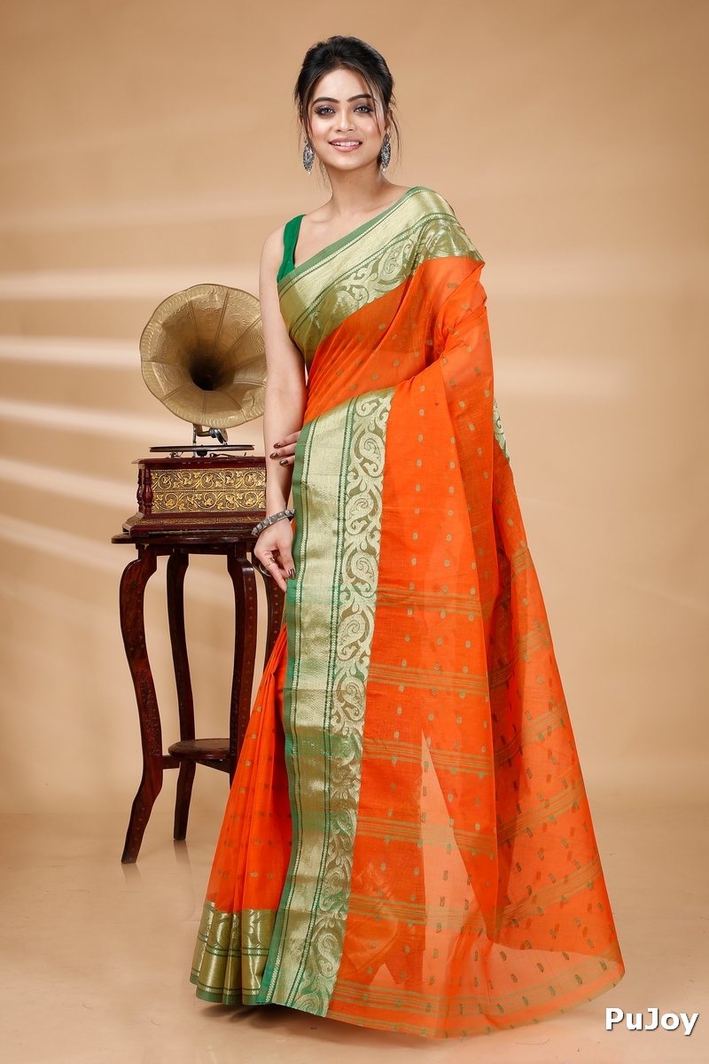 Orange Pure Cotton Sachi Tant Saree (1022)