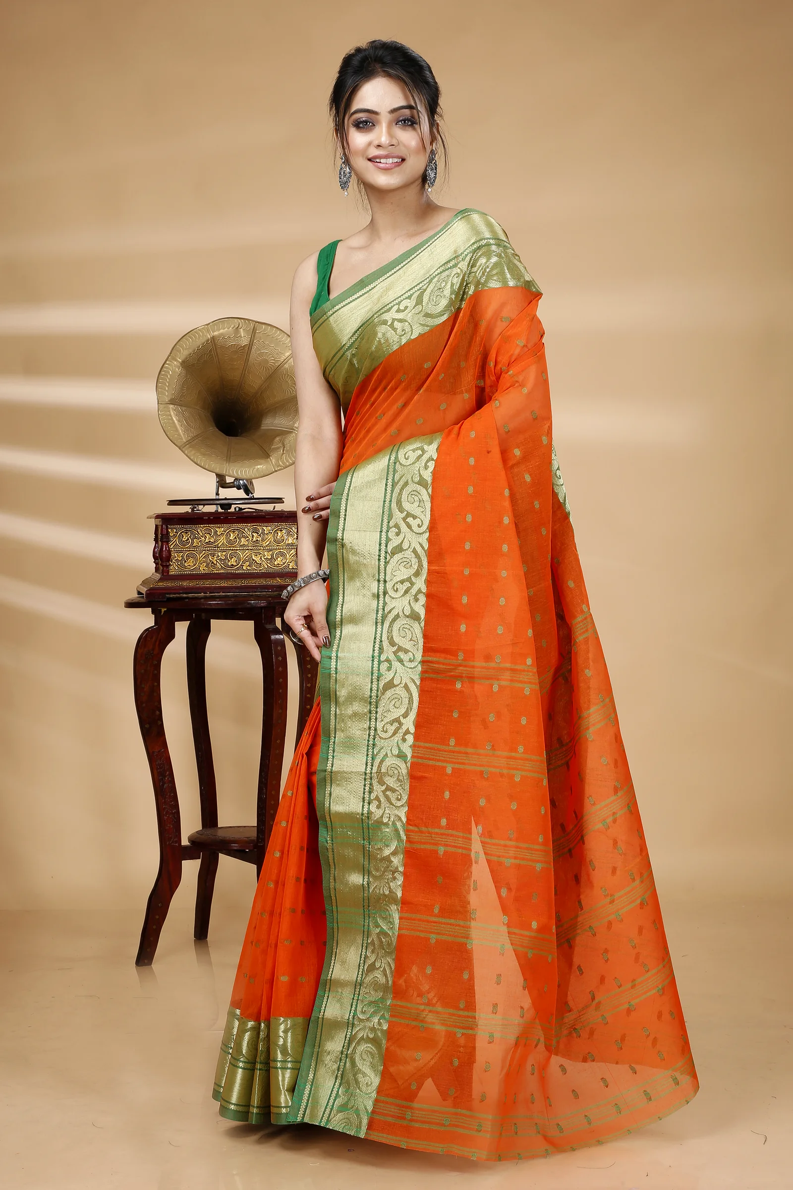 Orange Pure Cotton Sachi Tant Saree (1022)